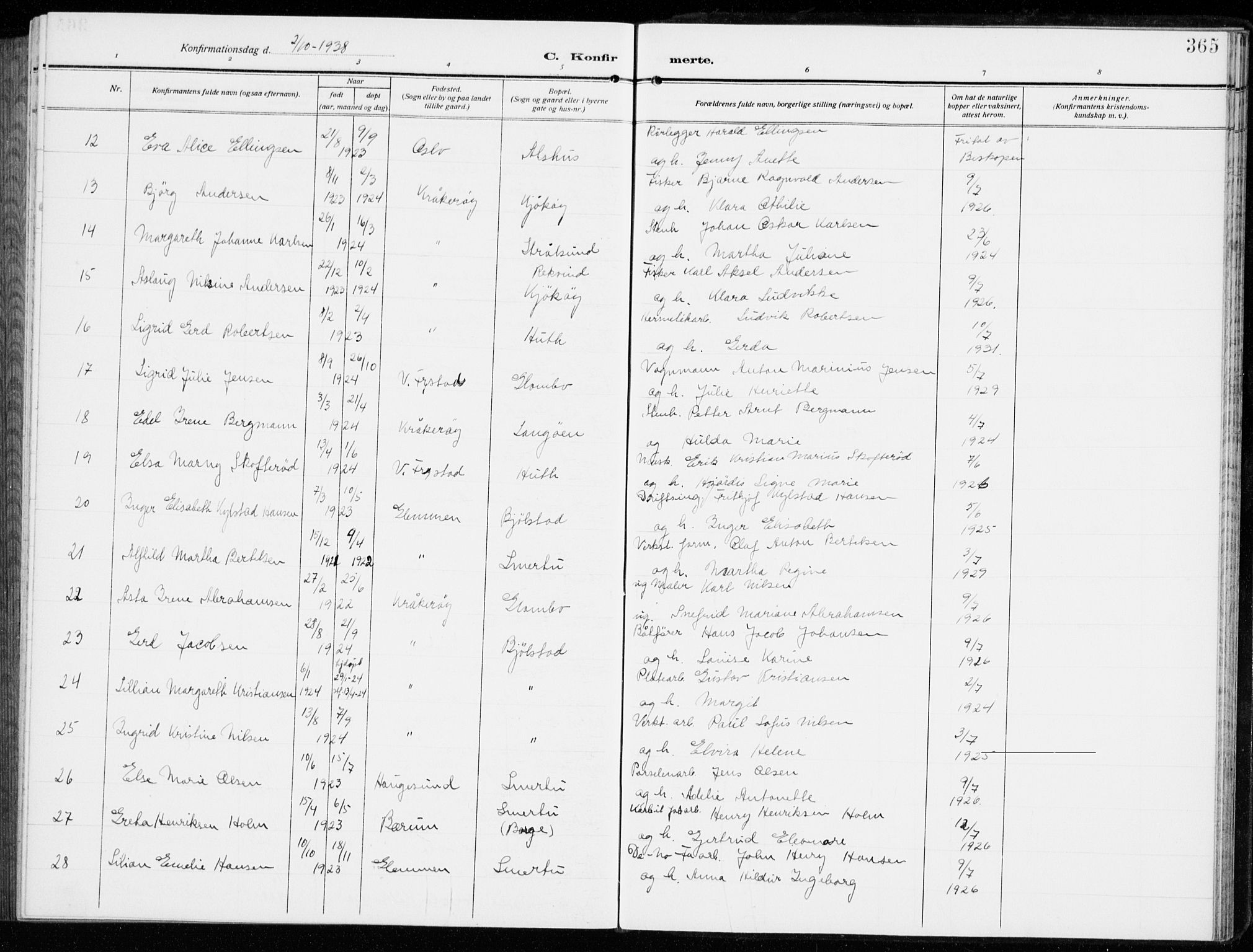 Kråkerøy prestekontor Kirkebøker, AV/SAO-A-10912/G/Ga/L0001: Klokkerbok nr. 1, 1908-1944, s. 365