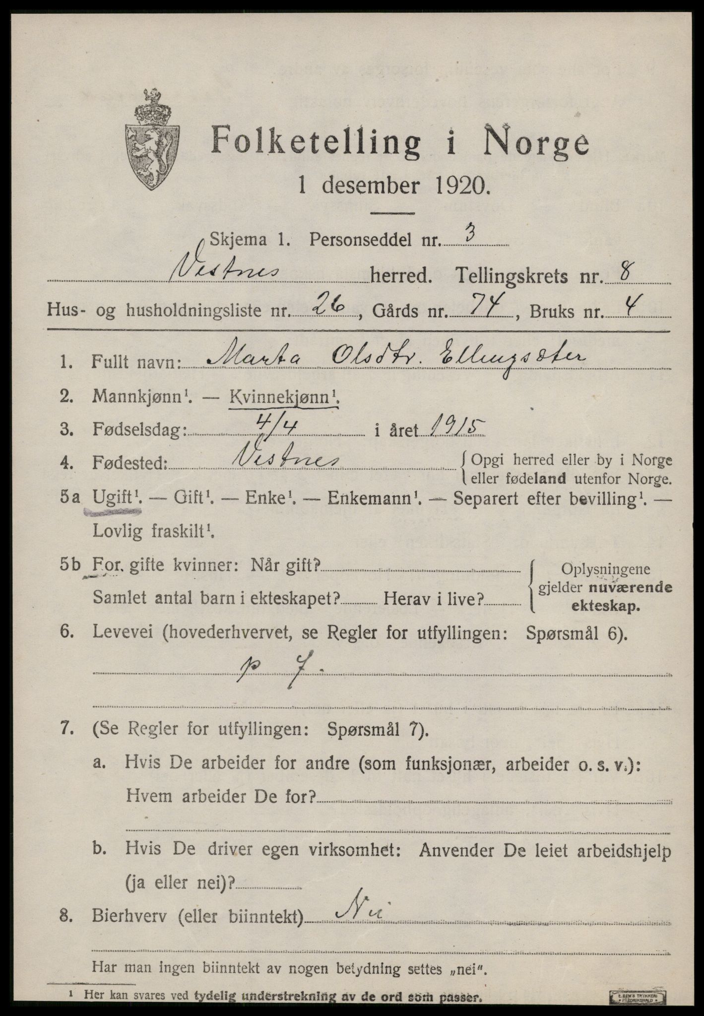 SAT, Folketelling 1920 for 1535 Vestnes herred, 1920, s. 5839