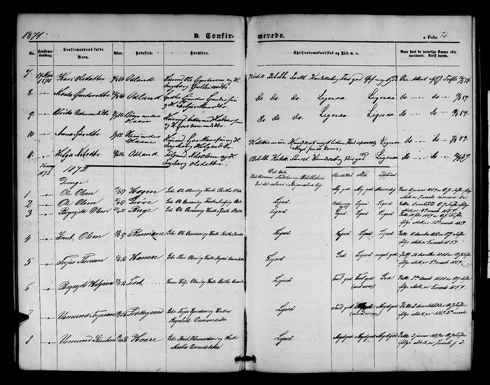 Røldal sokneprestembete, AV/SAB-A-100247: Klokkerbok nr. A 2, 1861-1886, s. 76