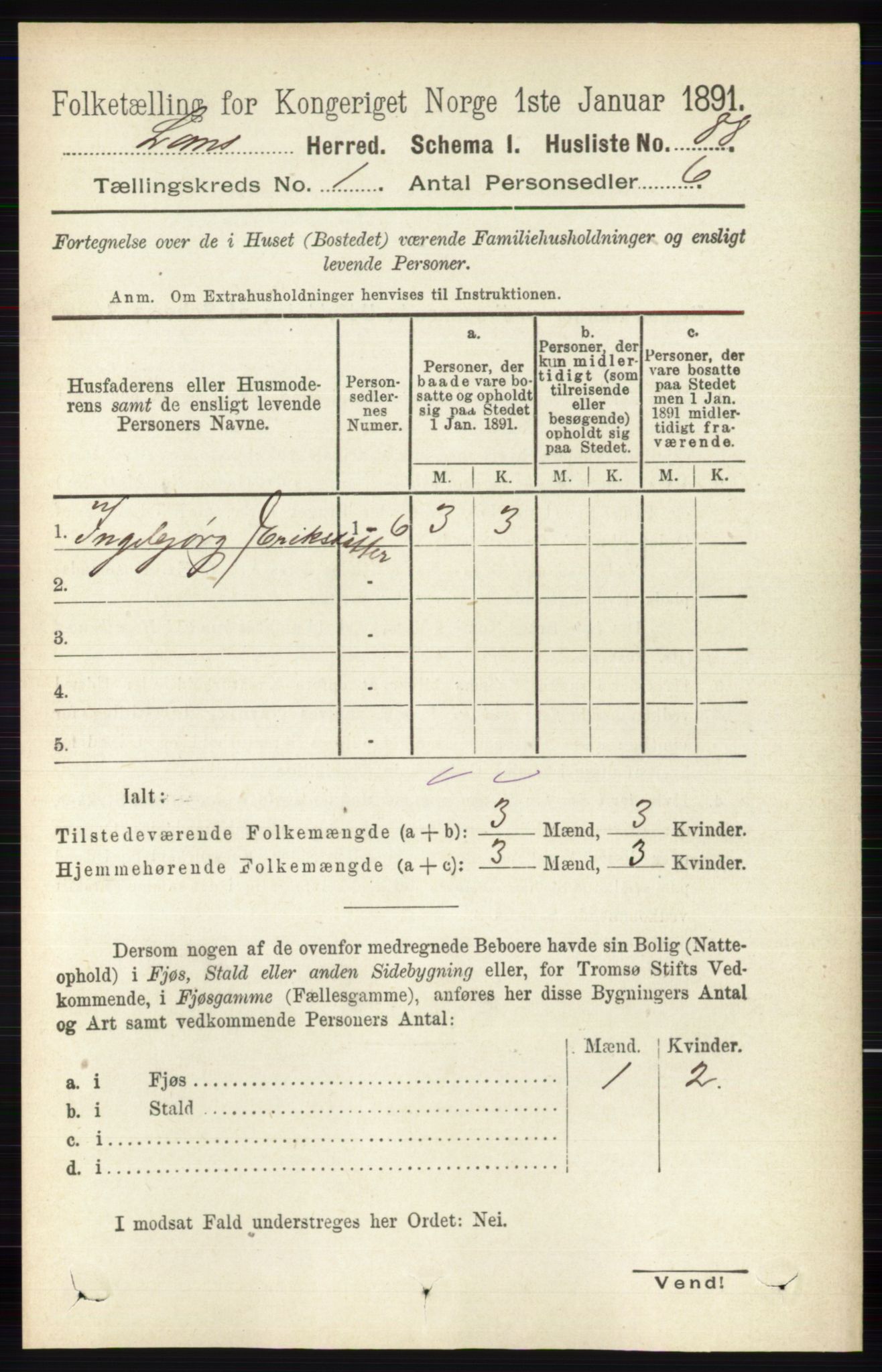 RA, Folketelling 1891 for 0514 Lom herred, 1891, s. 109