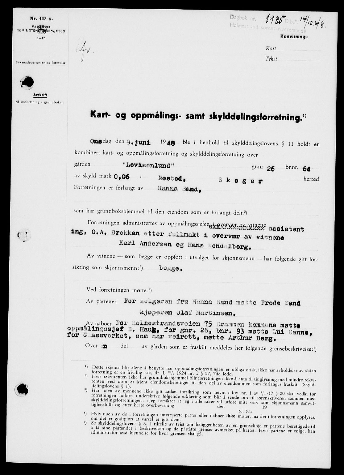 Holmestrand sorenskriveri, SAKO/A-67/G/Ga/Gaa/L0065: Pantebok nr. A-65, 1948-1949, Dagboknr: 1935/1948