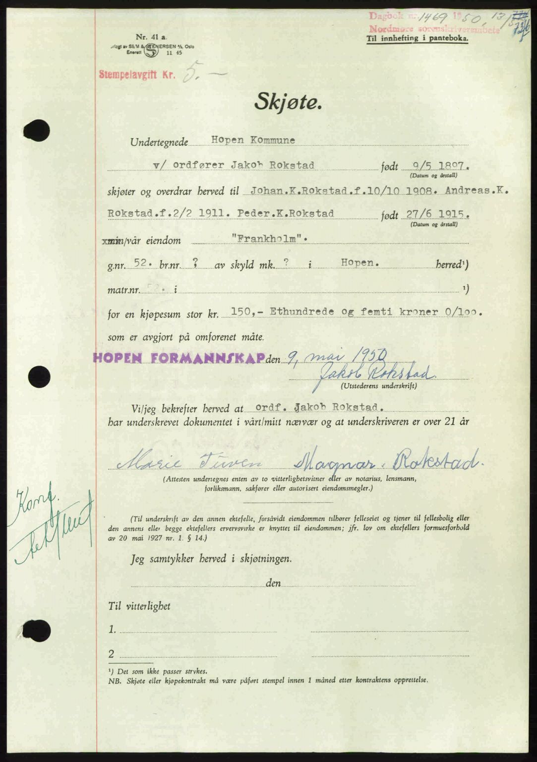 Nordmøre sorenskriveri, SAT/A-4132/1/2/2Ca: Pantebok nr. A115, 1950-1950, Dagboknr: 1469/1950