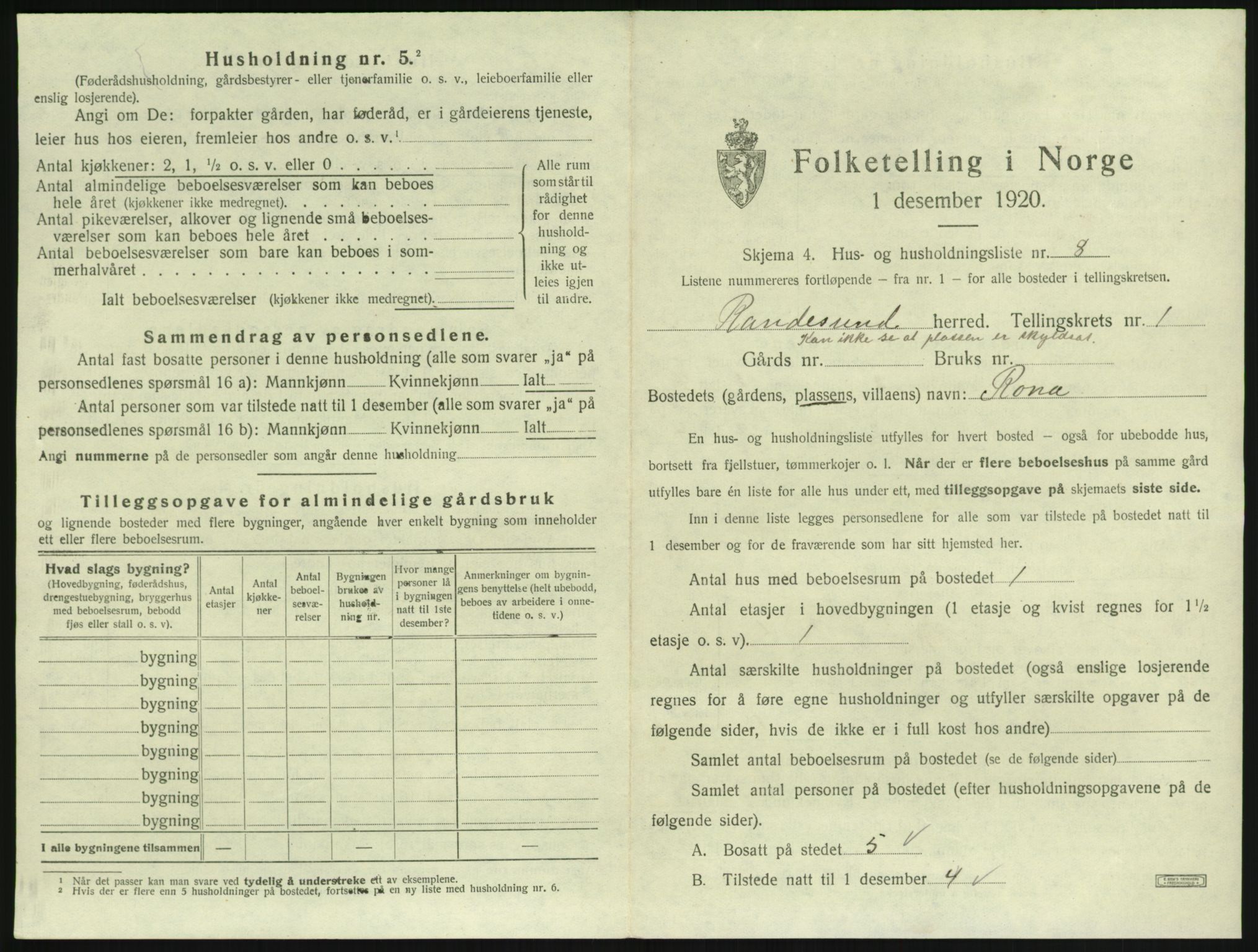SAK, Folketelling 1920 for 1011 Randesund herred, 1920, s. 46