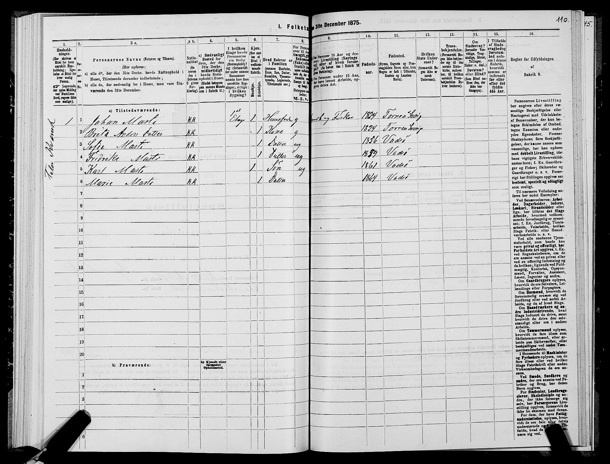 SATØ, Folketelling 1875 for 2003B Vadsø prestegjeld, Vadsø kjøpstad, 1875, s. 2110