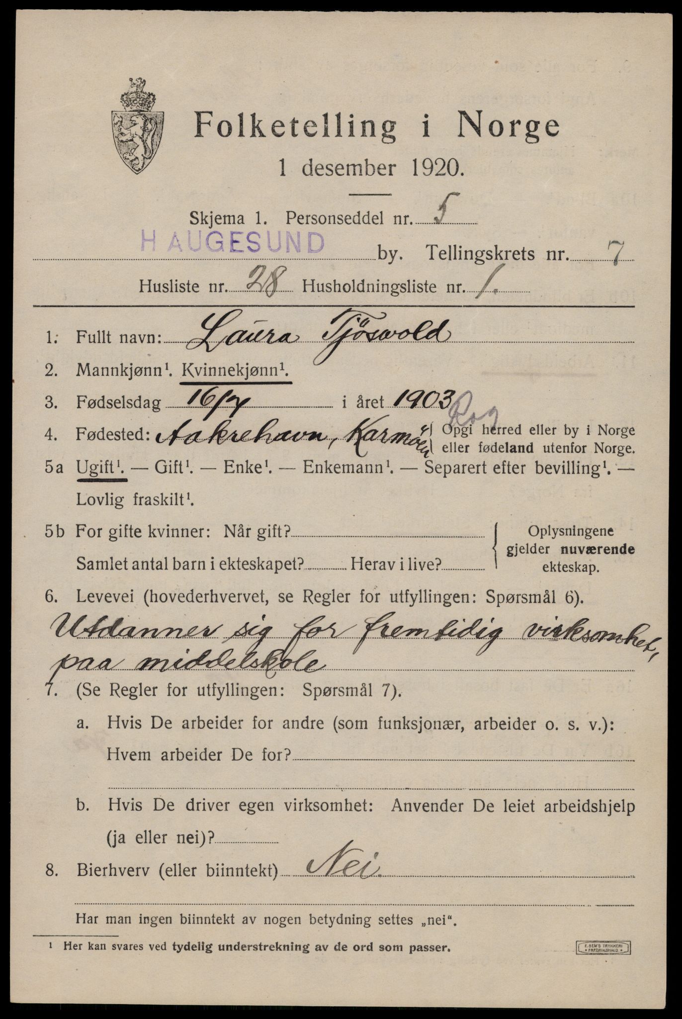 SAST, Folketelling 1920 for 1106 Haugesund kjøpstad, 1920, s. 25517