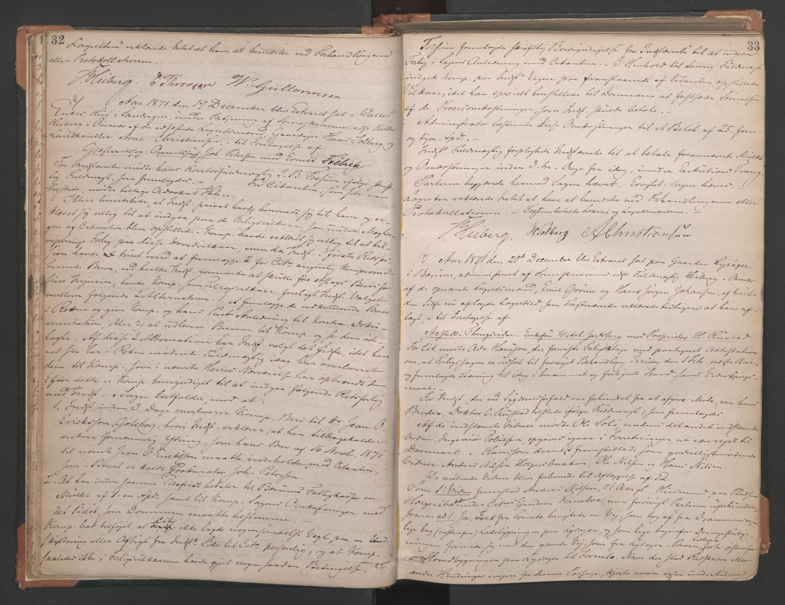 Aker sorenskriveri, AV/SAO-A-10895/F/Fc/Fcb/L0039: Ekstrarettsprotokoll, 1871-1874, s. 32-33