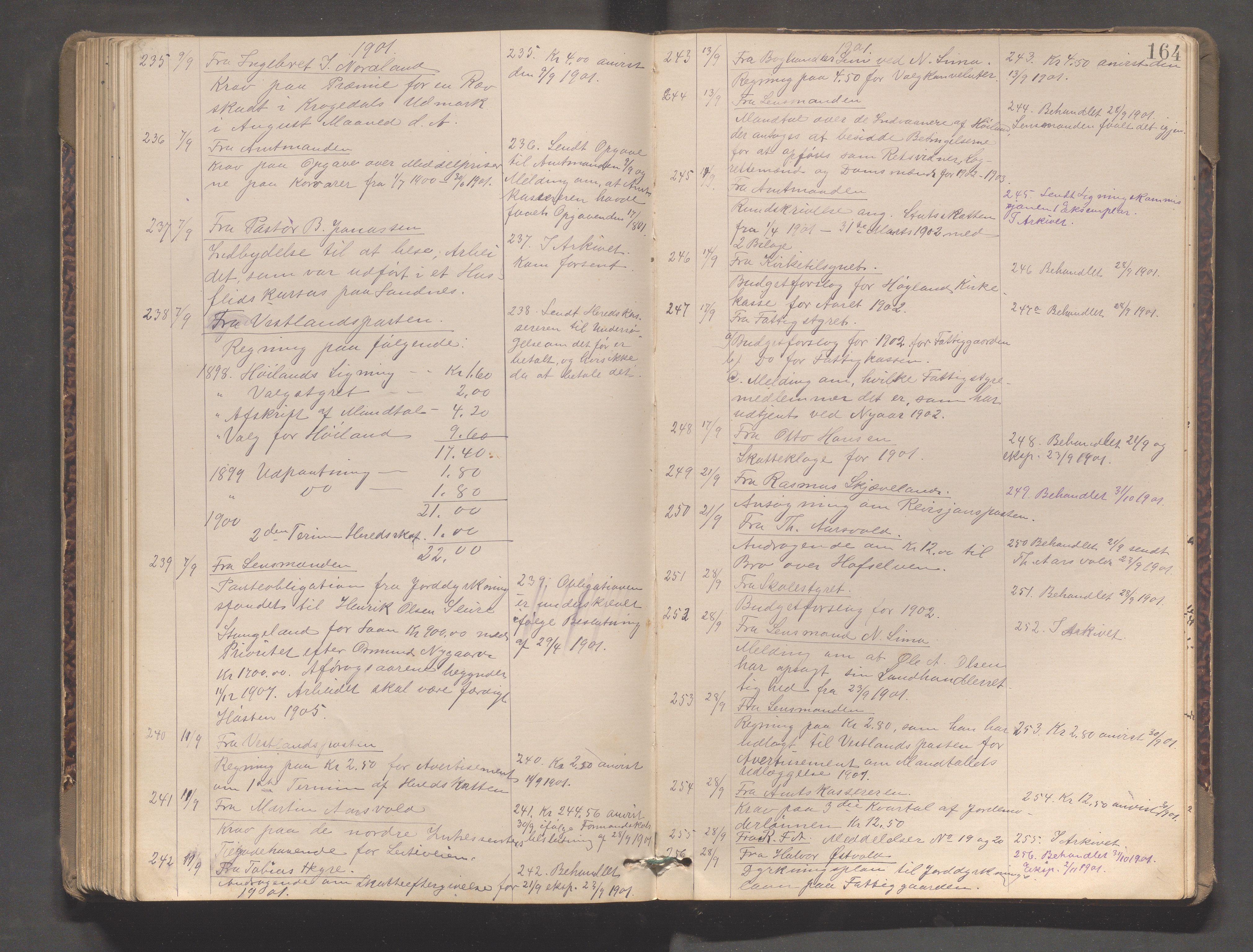 Høyland kommune - Formannskapet, IKAR/K-100046/C/L0002: Journal, 1888-1903, s. 164