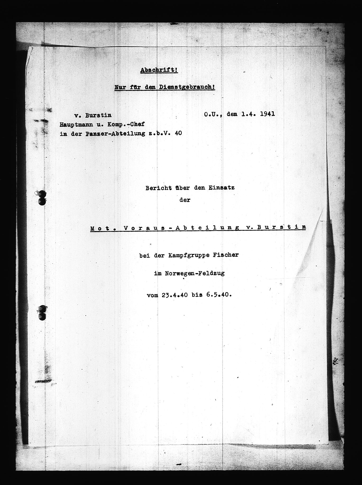 Documents Section, RA/RAFA-2200/V/L0086: Amerikansk mikrofilm "Captured German Documents".
Box No. 725.  FKA jnr. 601/1954., 1940, s. 106