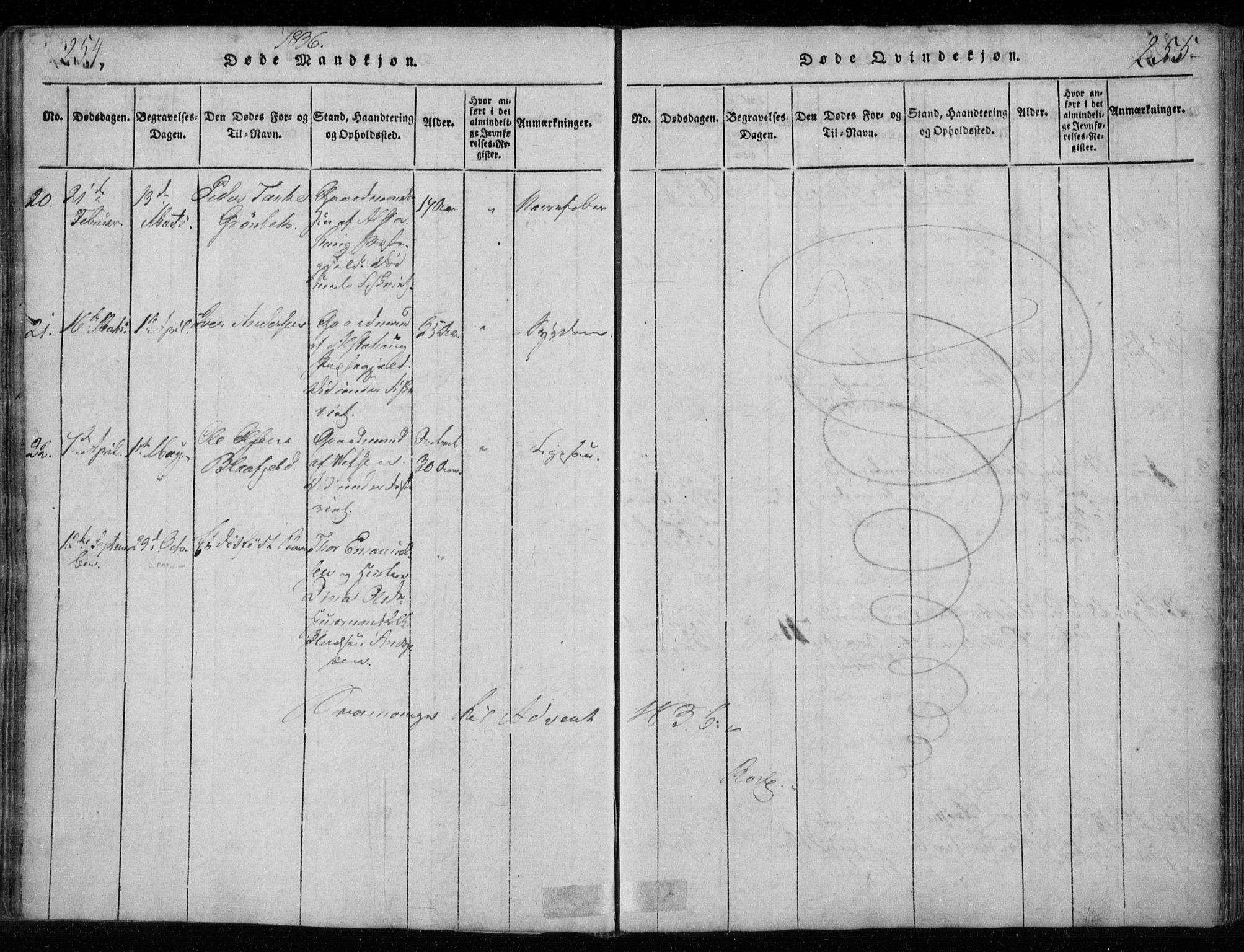 Ministerialprotokoller, klokkerbøker og fødselsregistre - Nordland, AV/SAT-A-1459/885/L1201: Ministerialbok nr. 885A02, 1820-1837, s. 254-255