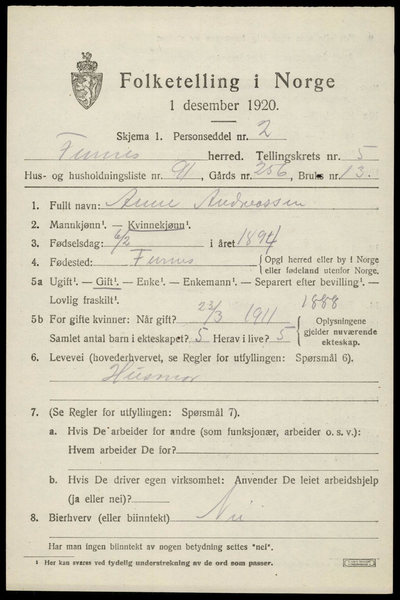 SAH, Folketelling 1920 for 0413 Furnes herred, 1920, s. 8151