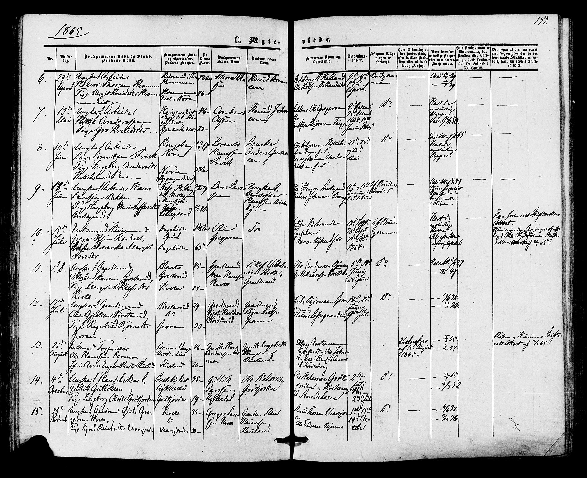 Nore kirkebøker, AV/SAKO-A-238/F/Fa/L0003: Ministerialbok nr. I 3, 1858-1866, s. 173