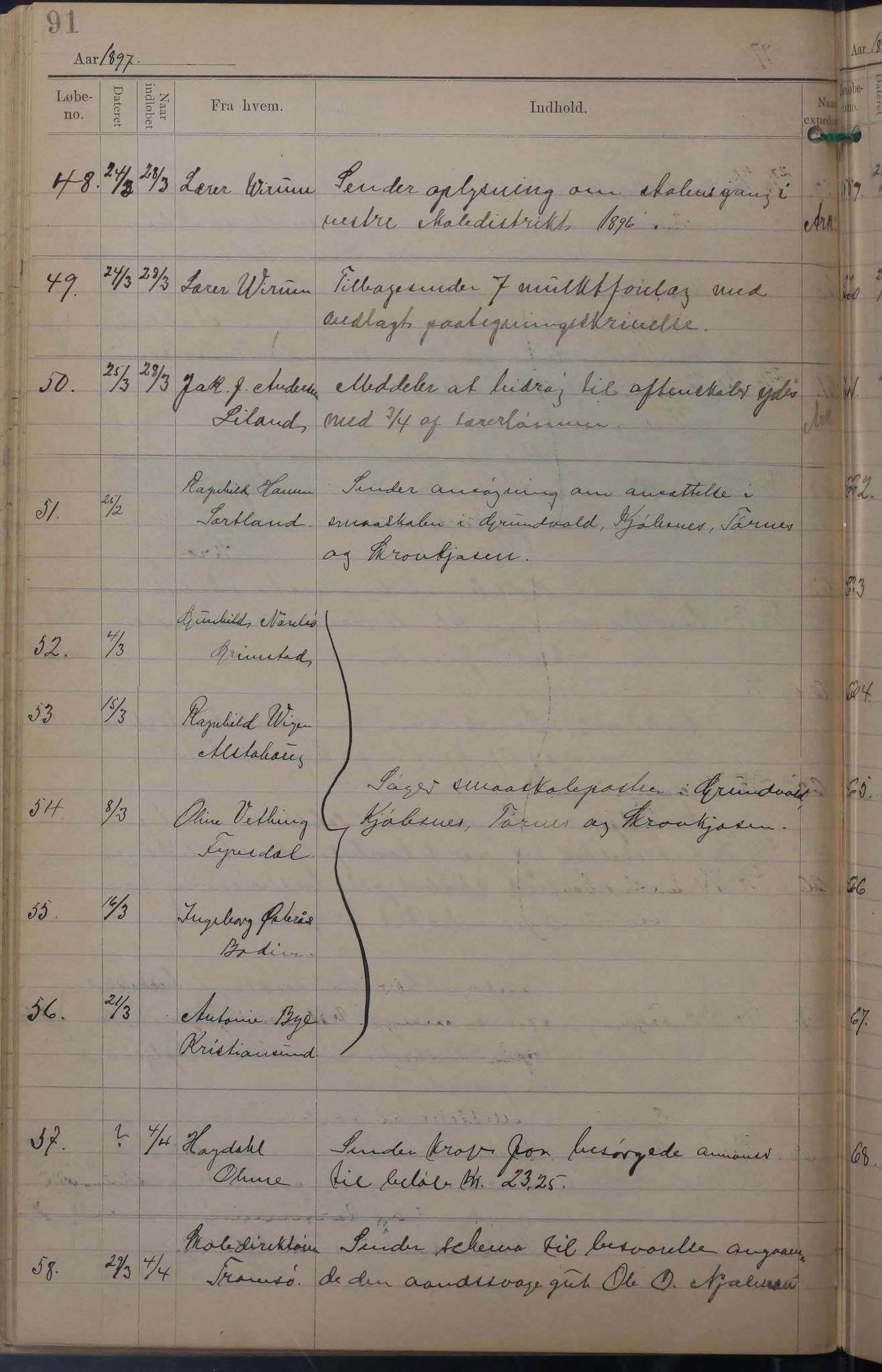 Tysfjord kommune. Skolestyret, AIN/K-18500.510/220/L0002: Brevjournal for Tysfjord Skolestyre, 1890-1910