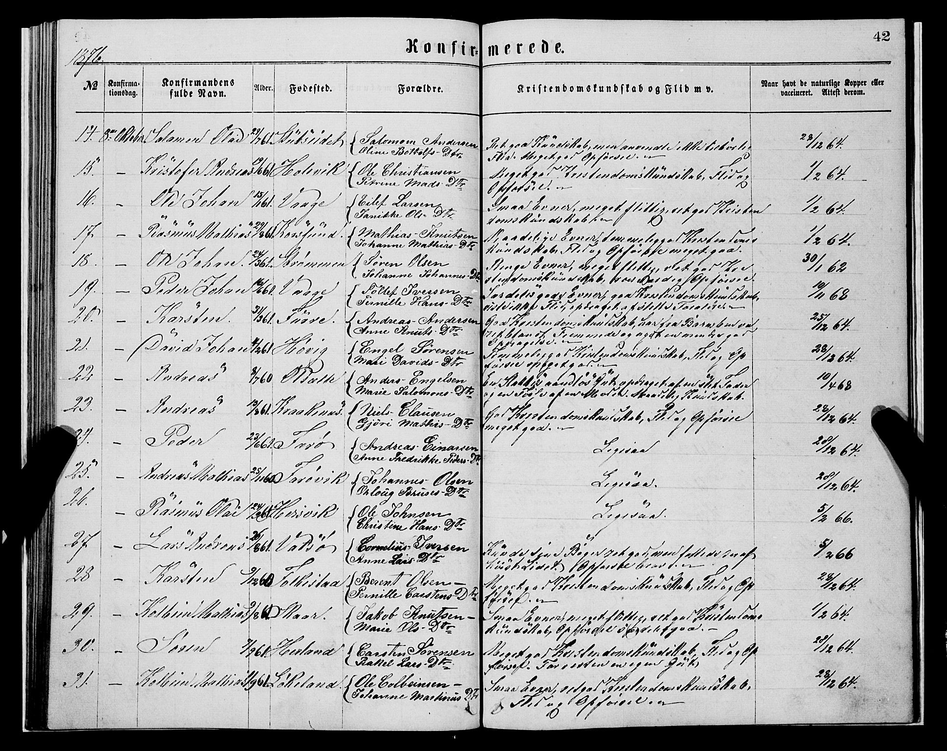 Askvoll sokneprestembete, AV/SAB-A-79501/H/Haa/Haaa/L0013: Ministerialbok nr. A 13, 1865-1878, s. 42