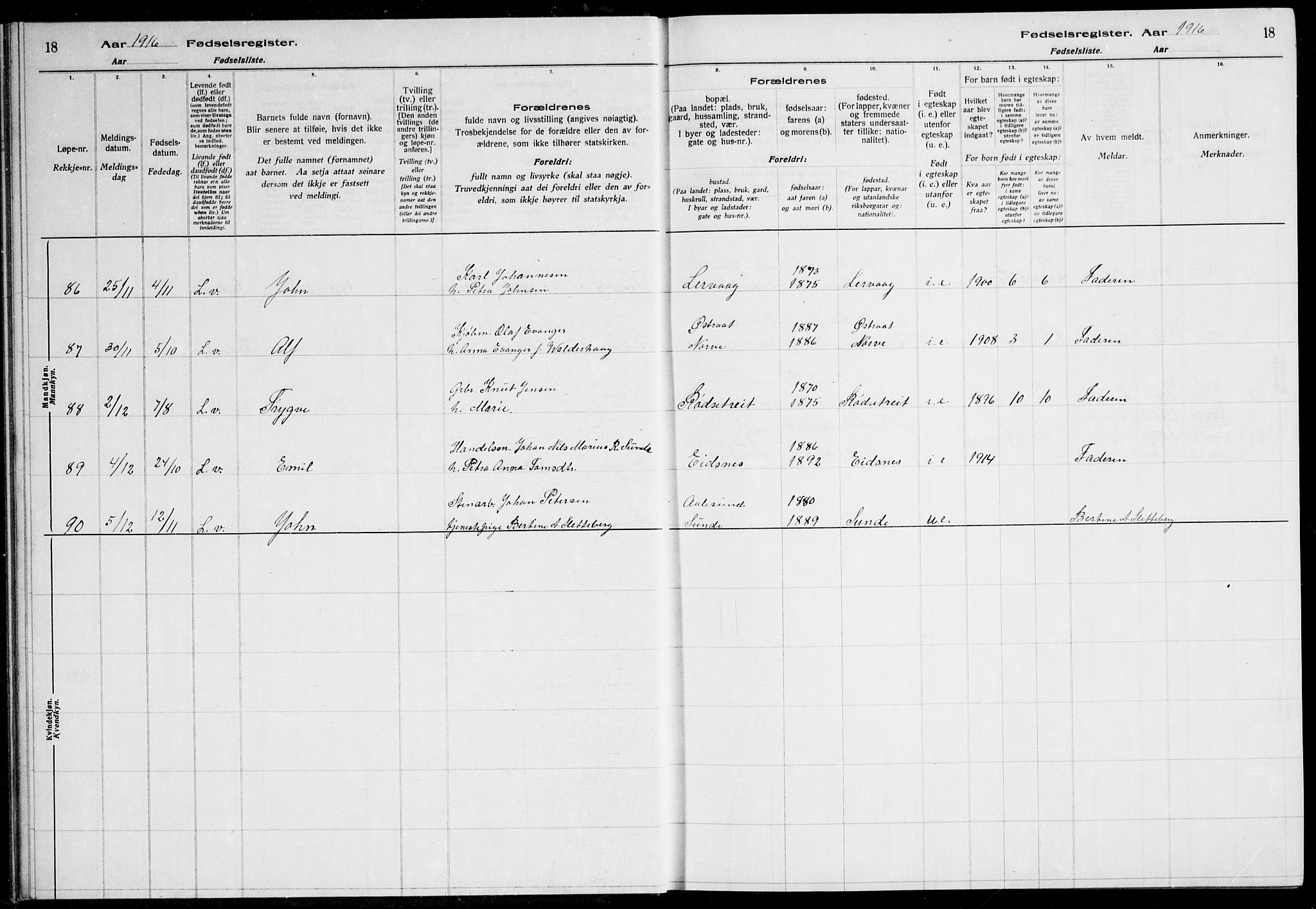 Ministerialprotokoller, klokkerbøker og fødselsregistre - Møre og Romsdal, AV/SAT-A-1454/528/L0442: Fødselsregister nr. 528.II.4.1, 1916-1924, s. 18
