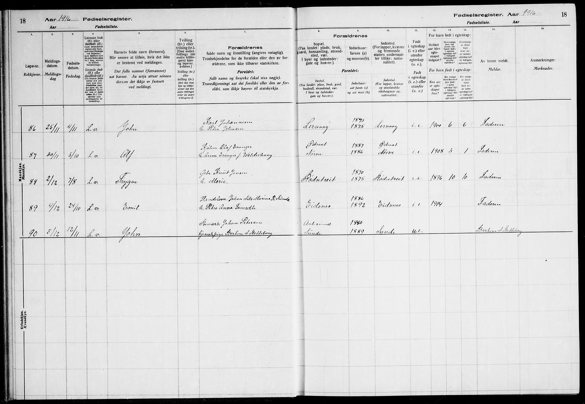 Ministerialprotokoller, klokkerbøker og fødselsregistre - Møre og Romsdal, SAT/A-1454/528/L0442: Fødselsregister nr. 528.II.4.1, 1916-1924, s. 18