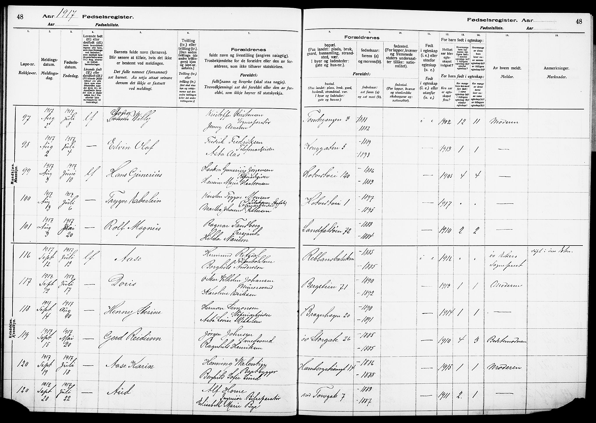 Bragernes kirkebøker, SAKO/A-6/J/Ja/L0001: Fødselsregister nr. 1, 1916-1922, s. 48