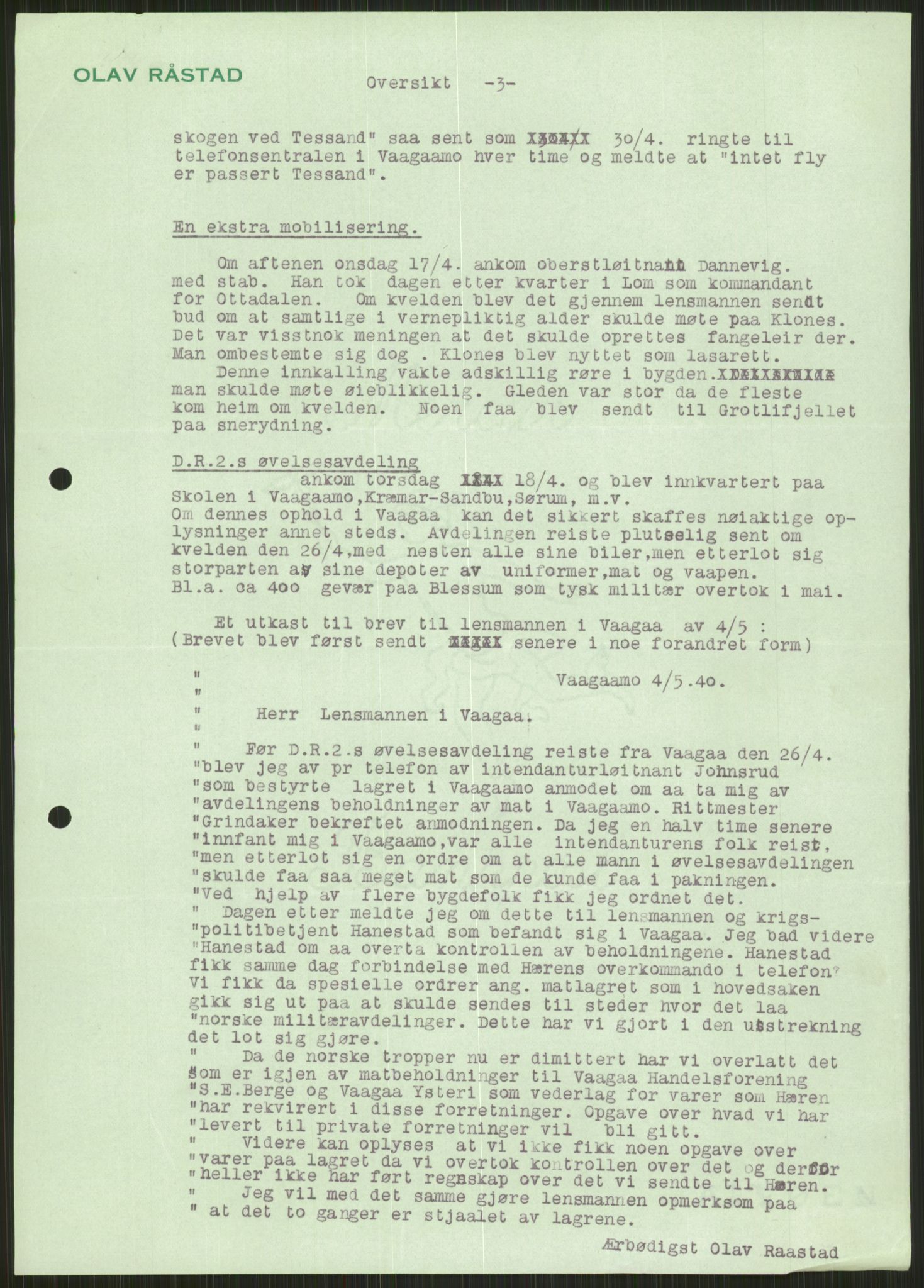 Forsvaret, Forsvarets krigshistoriske avdeling, AV/RA-RAFA-2017/Y/Ya/L0014: II-C-11-31 - Fylkesmenn.  Rapporter om krigsbegivenhetene 1940., 1940, s. 112