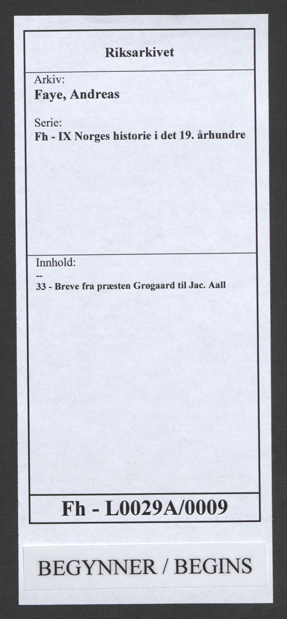 Faye, Andreas, RA/PA-0015/F/Fh/L0029A/0009: -- / Breve fra præsten Grøgaard til Jac. Aall, s. 1
