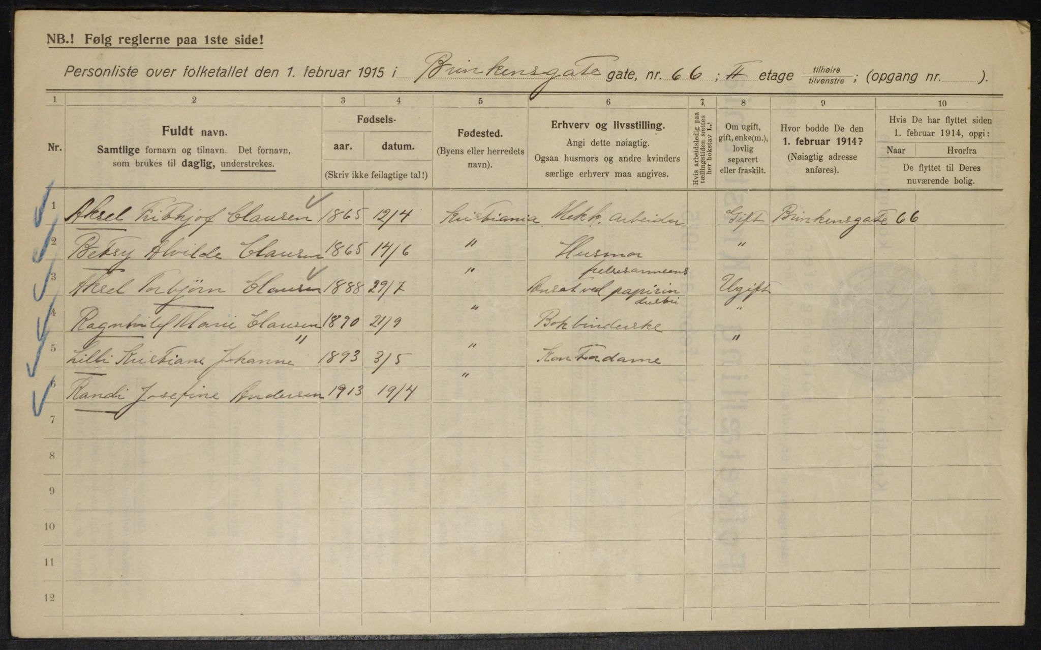 OBA, Kommunal folketelling 1.2.1915 for Kristiania, 1915, s. 9071