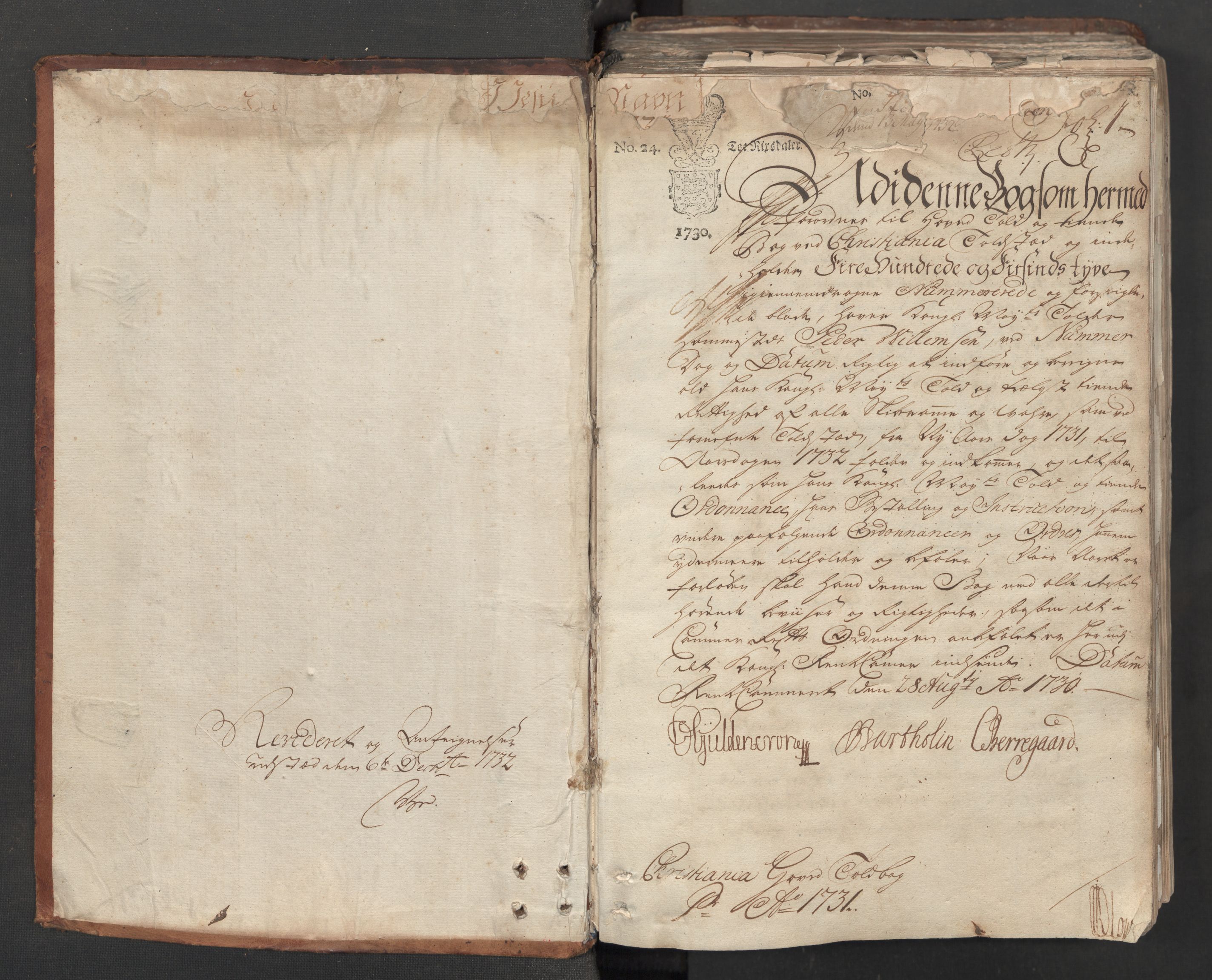 Generaltollkammeret, tollregnskaper, AV/RA-EA-5490/R06/L0012/0001: Tollregnskaper Kristiania / Hovedtollbok, 1731, s. 1a