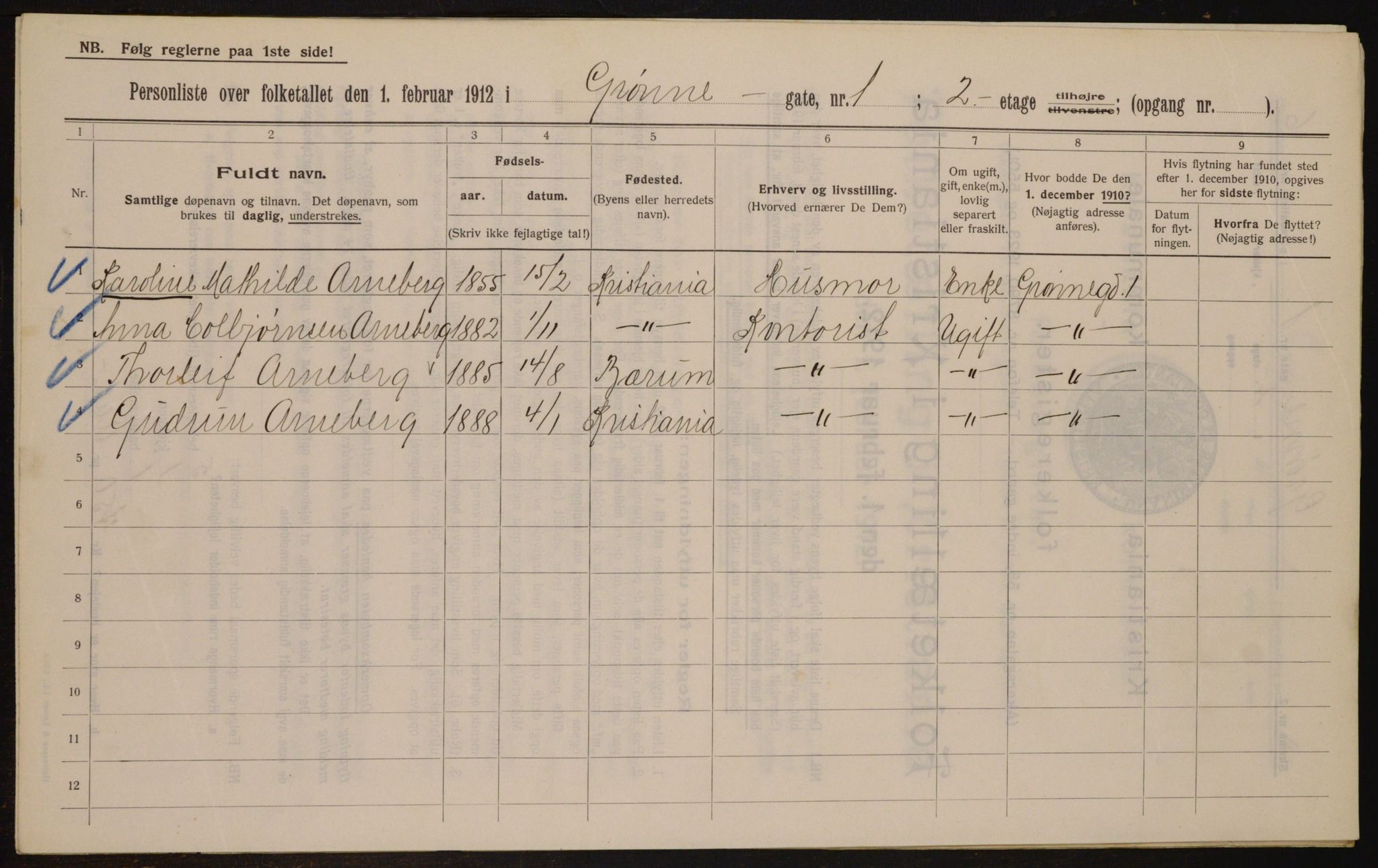 OBA, Kommunal folketelling 1.2.1912 for Kristiania, 1912, s. 32124