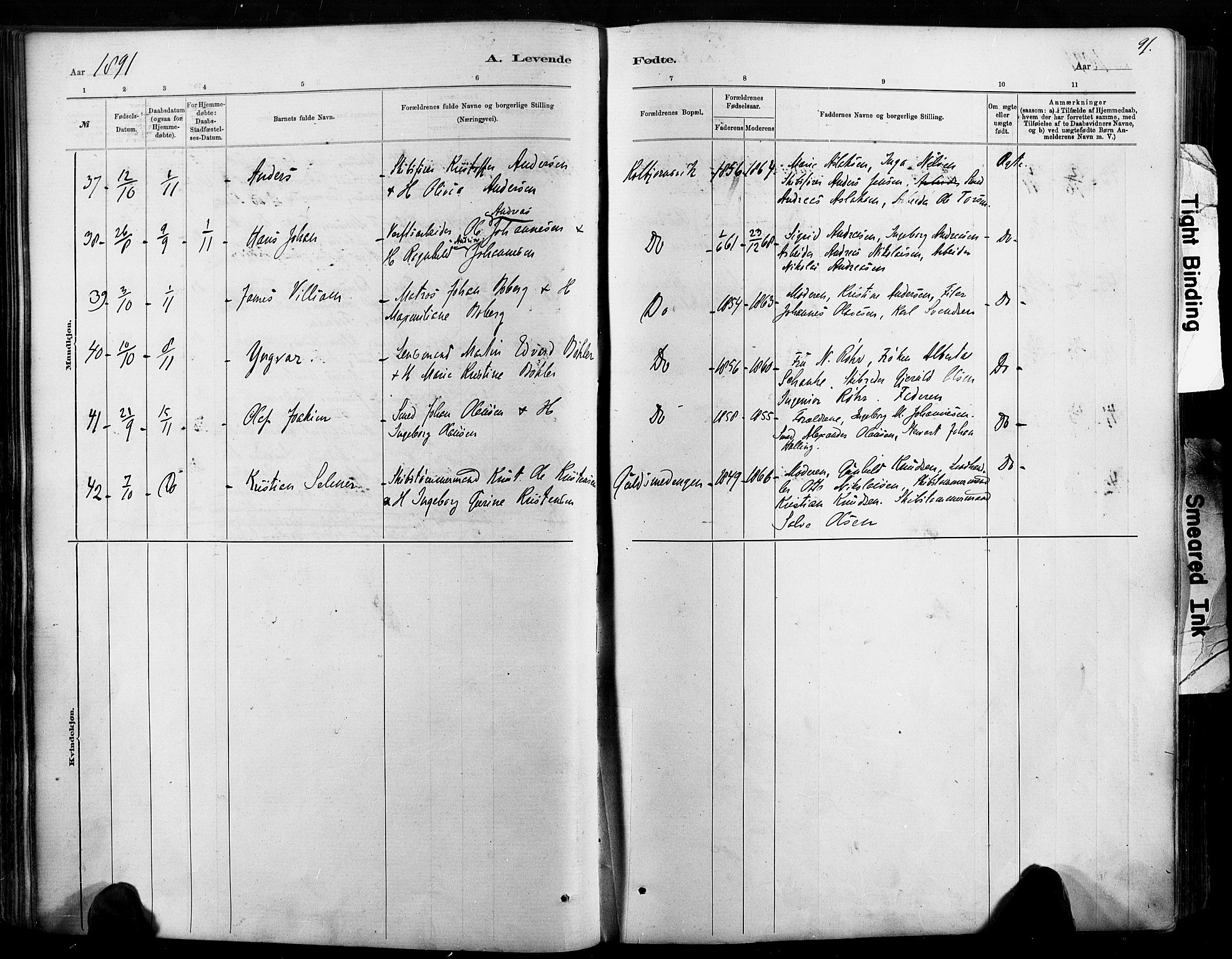 Hisøy sokneprestkontor, AV/SAK-1111-0020/F/Fa/L0003: Ministerialbok nr. A 3, 1881-1894, s. 91
