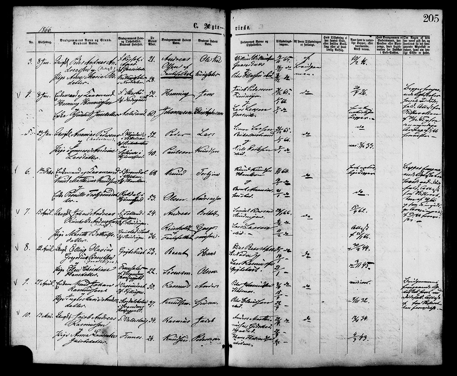 Ministerialprotokoller, klokkerbøker og fødselsregistre - Møre og Romsdal, AV/SAT-A-1454/528/L0399: Ministerialbok nr. 528A10, 1864-1879, s. 205