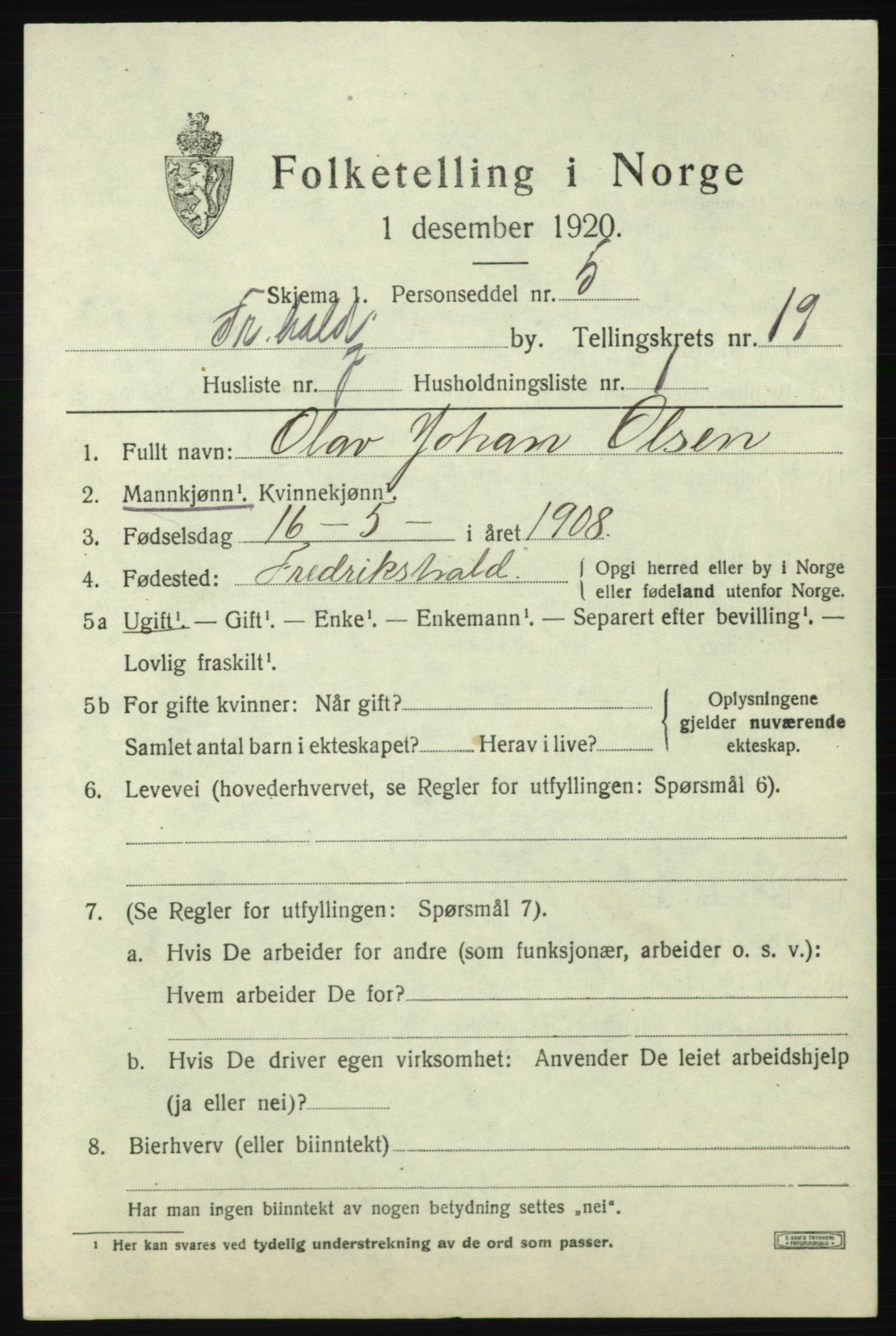 SAO, Folketelling 1920 for 0101 Fredrikshald kjøpstad, 1920, s. 28228