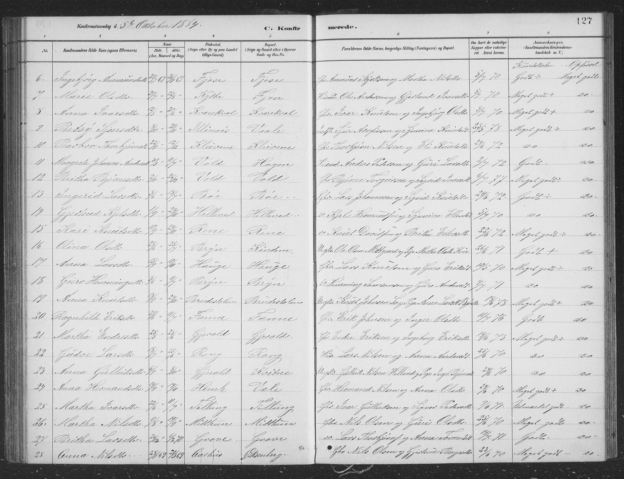 Voss sokneprestembete, AV/SAB-A-79001/H/Hab: Klokkerbok nr. B 3, 1879-1894, s. 127