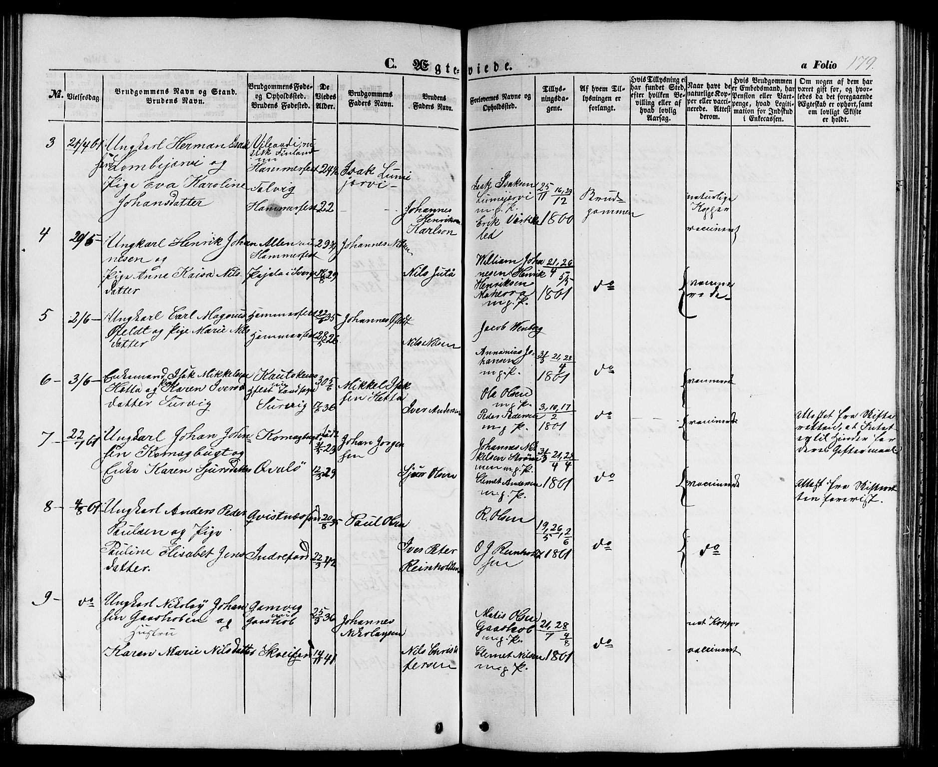 Hammerfest sokneprestkontor, SATØ/S-1347/H/Hb/L0002.klokk: Klokkerbok nr. 2, 1851-1861, s. 179