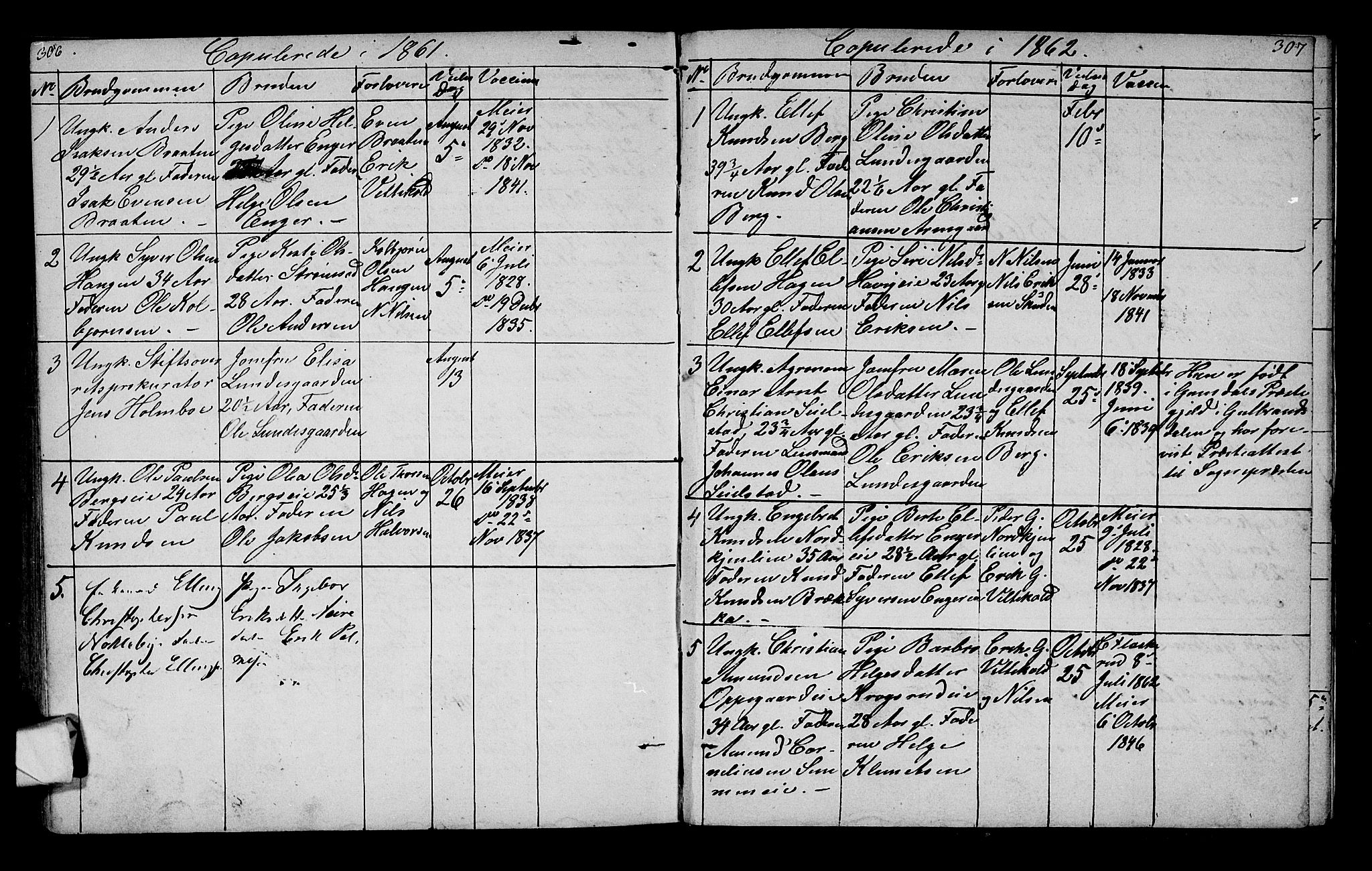Lunder kirkebøker, AV/SAKO-A-629/G/Ga/L0002: Klokkerbok nr. I 2, 1849-1868, s. 306-307