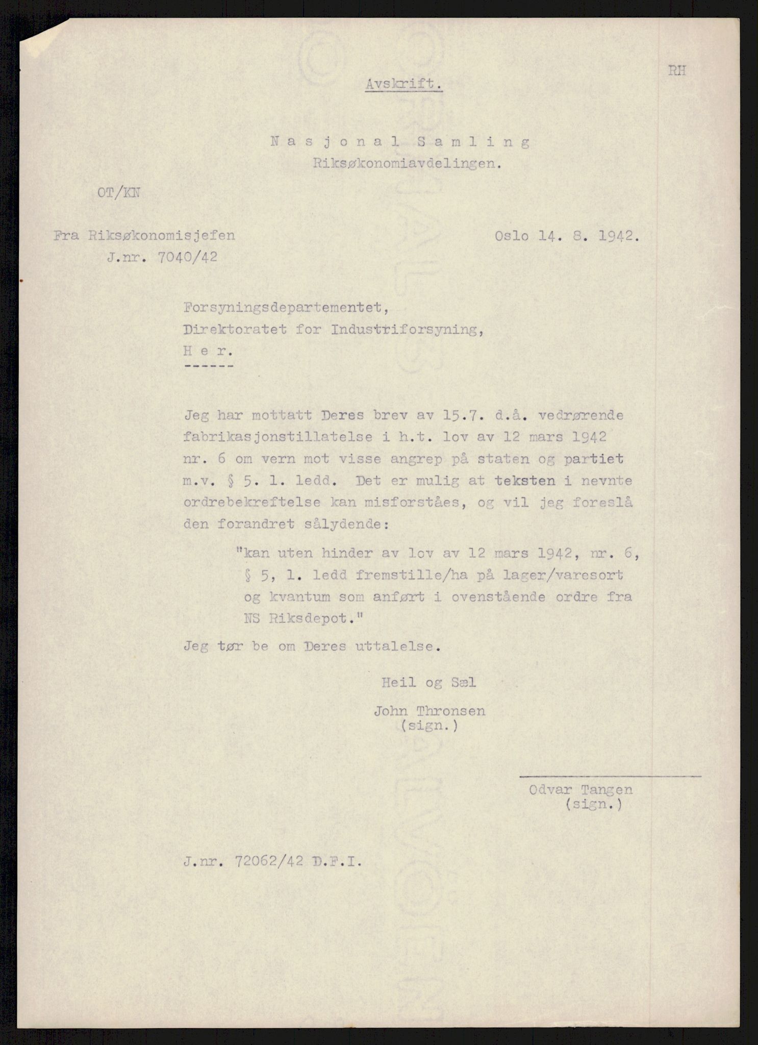 Direktoratet for industriforsyning, Sekretariatet, AV/RA-S-4153/D/Df/L0055: 9. Metallkontoret, 1940-1945, s. 995