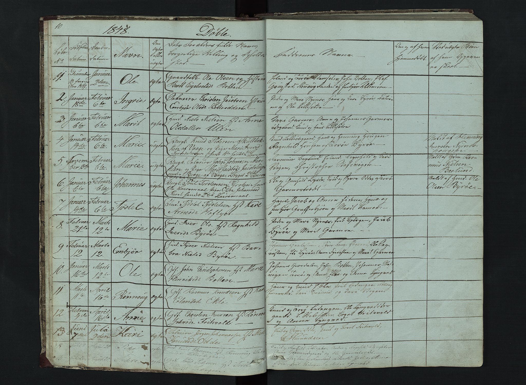 Lom prestekontor, AV/SAH-PREST-070/L/L0014: Klokkerbok nr. 14, 1845-1876, s. 10-11