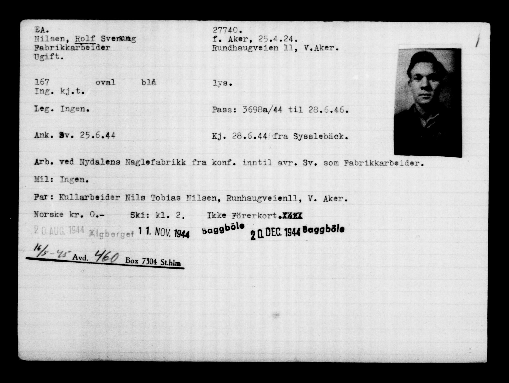Utenriksstasjonene, Legasjonen i Stockholm, Flyktningkontoret, AV/RA-S-6753/V/Va/L0011: Kjesäterkartoteket, flyktninger med registreringsnr. 25300-28349, 1940-1945, s. 2595