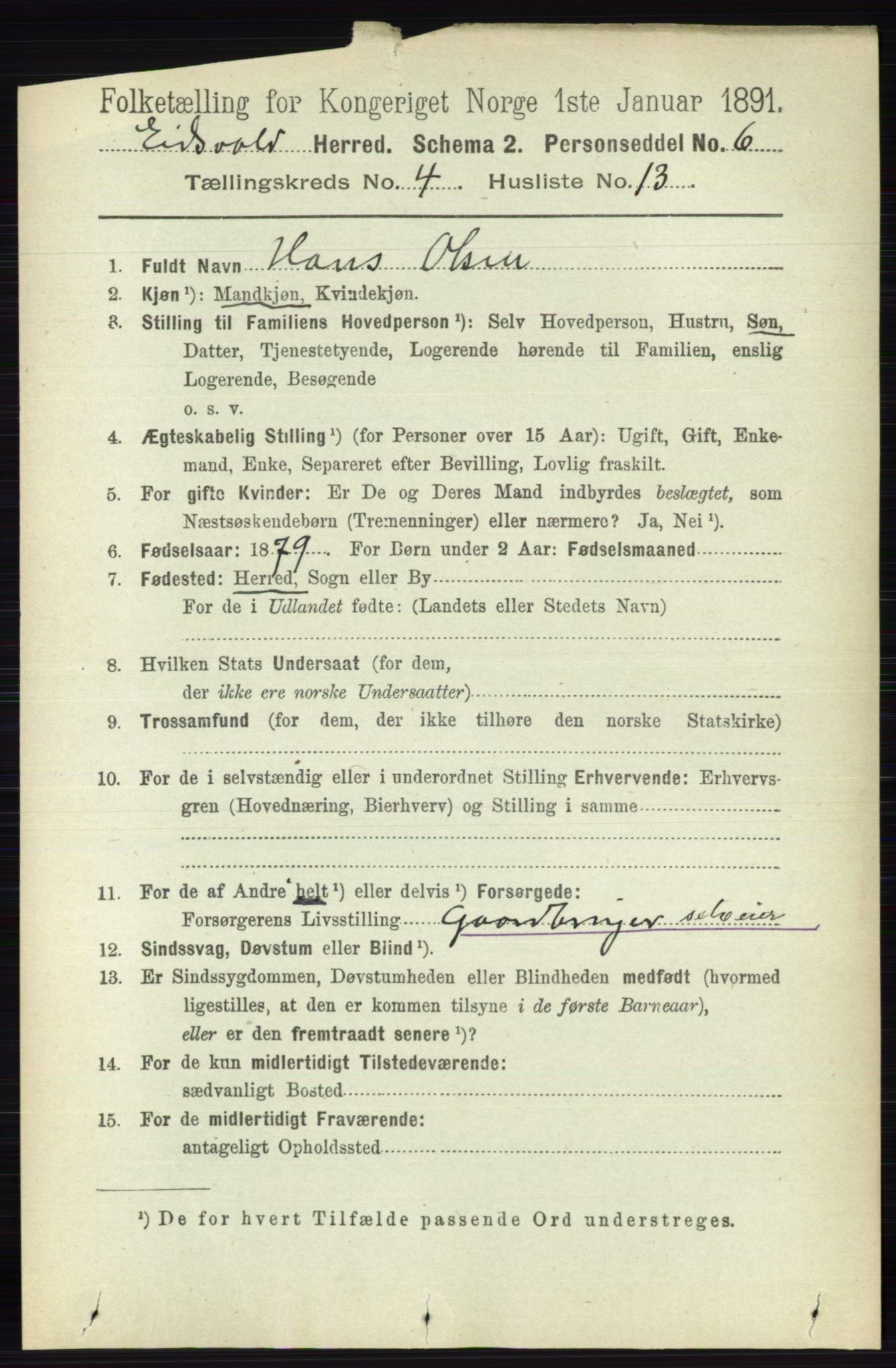 RA, Folketelling 1891 for 0237 Eidsvoll herred, 1891, s. 2197