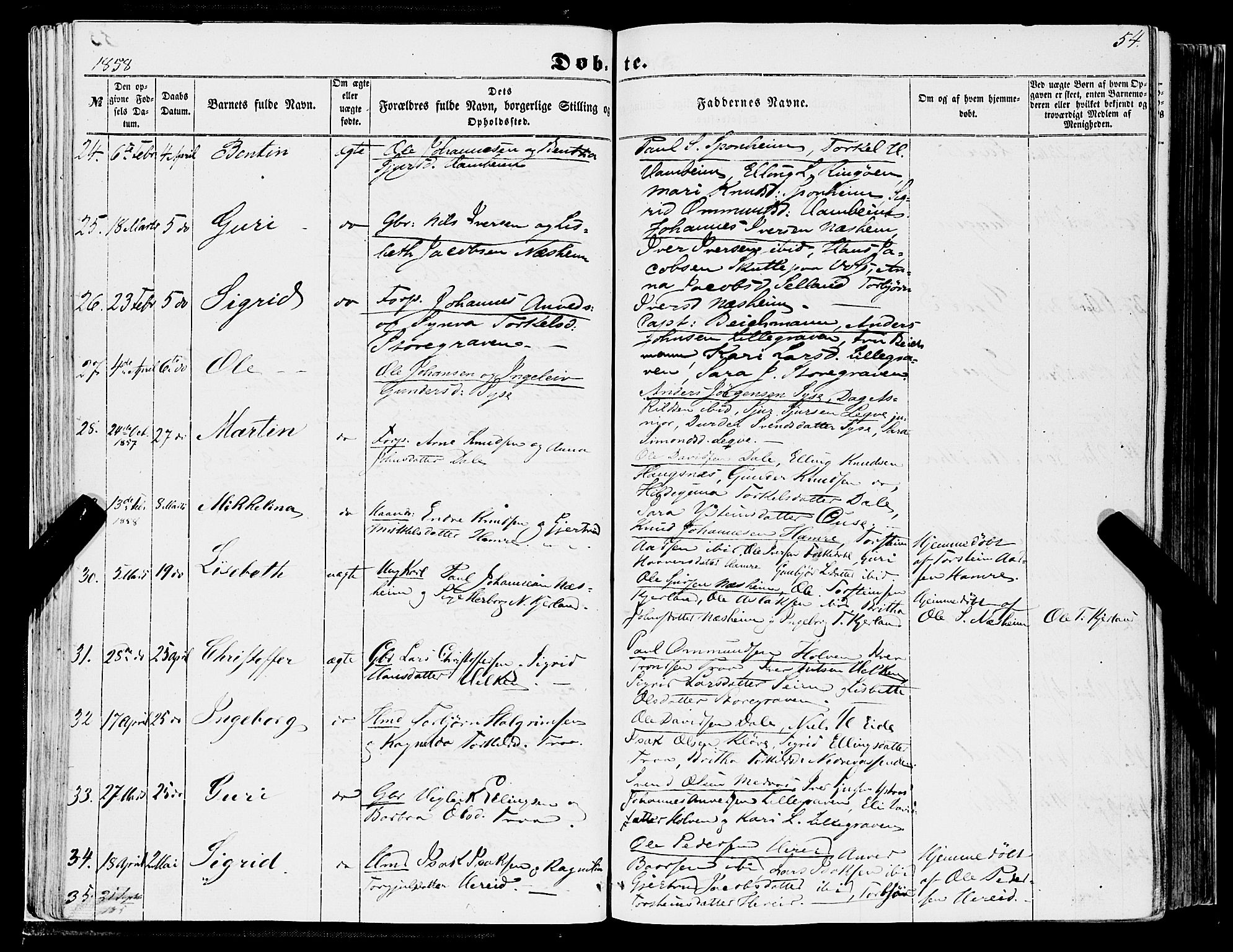 Ulvik sokneprestembete, AV/SAB-A-78801/H/Haa: Ministerialbok nr. A 13, 1853-1863, s. 54