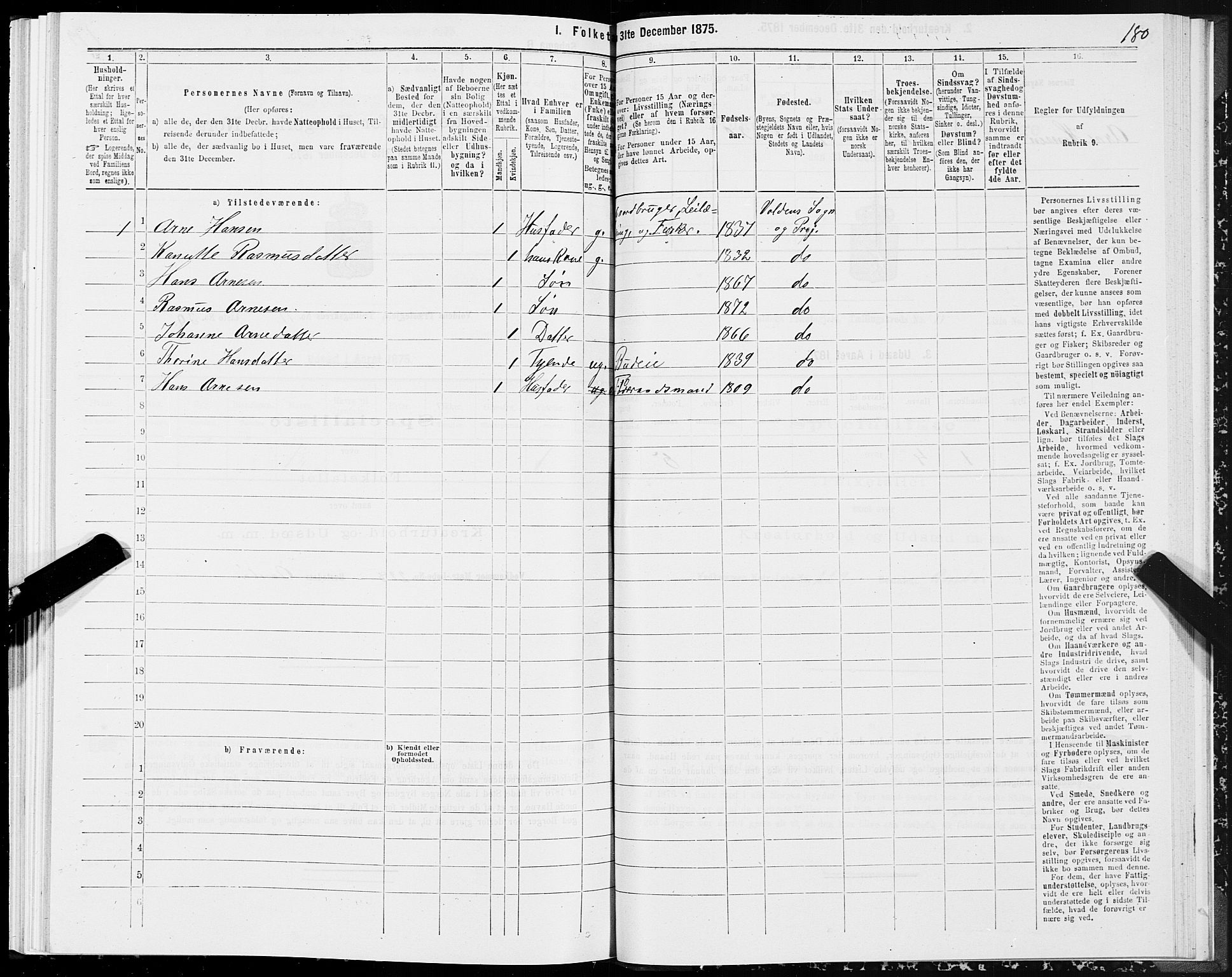 SAT, Folketelling 1875 for 1519P Volda prestegjeld, 1875, s. 6180