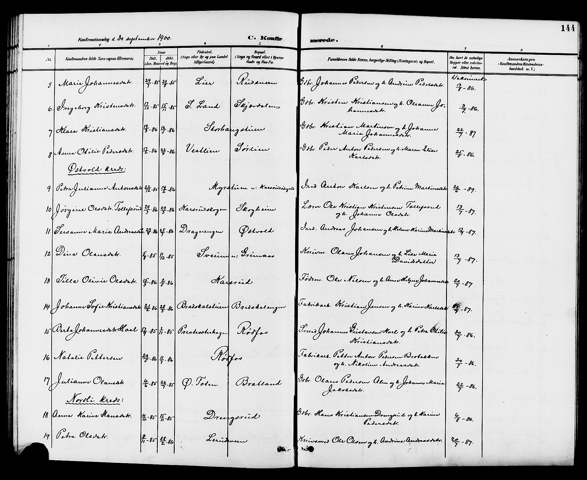 Vestre Toten prestekontor, AV/SAH-PREST-108/H/Ha/Hab/L0010: Klokkerbok nr. 10, 1900-1912, s. 144