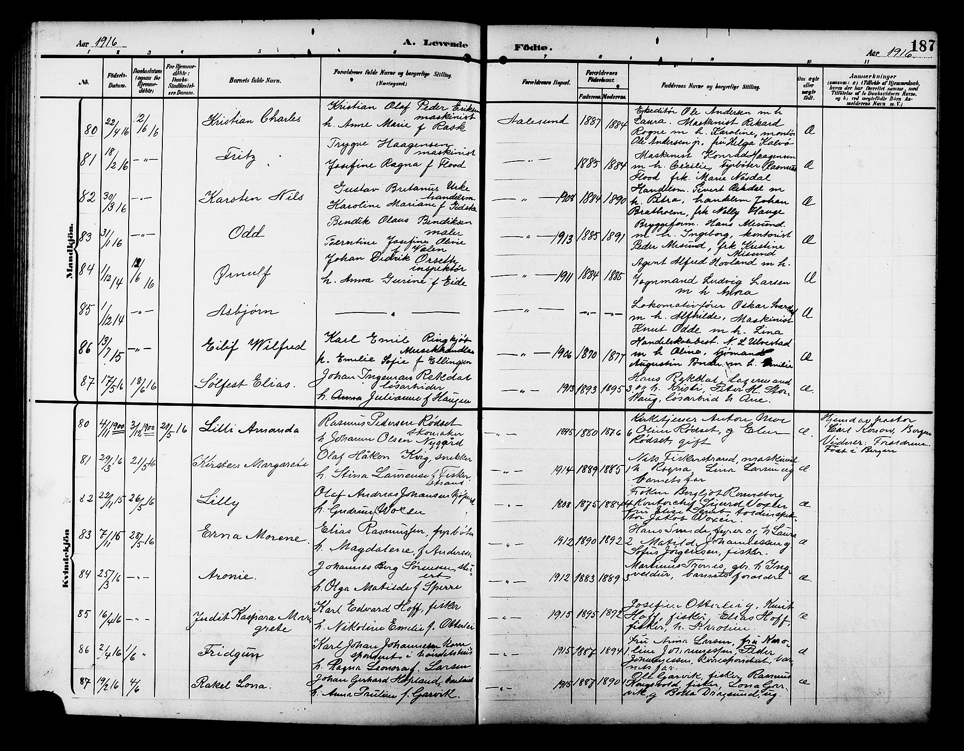 Ministerialprotokoller, klokkerbøker og fødselsregistre - Møre og Romsdal, SAT/A-1454/529/L0471: Klokkerbok nr. 529C08, 1909-1921, s. 187