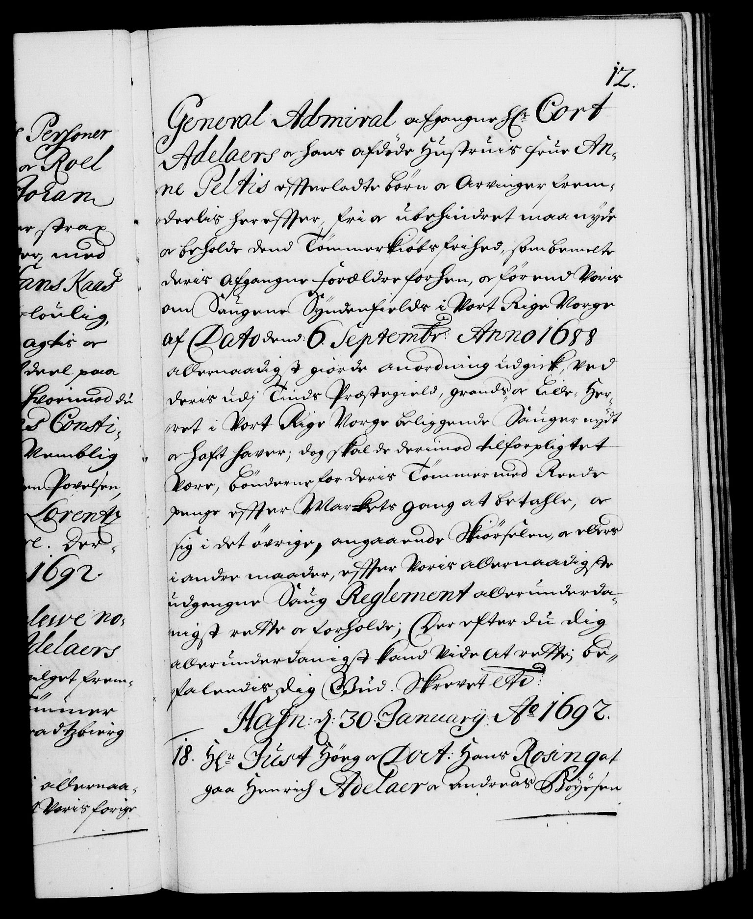 Danske Kanselli 1572-1799, AV/RA-EA-3023/F/Fc/Fca/Fcab/L0015: Norske tegnelser (mikrofilm), 1692-1699, s. 12a