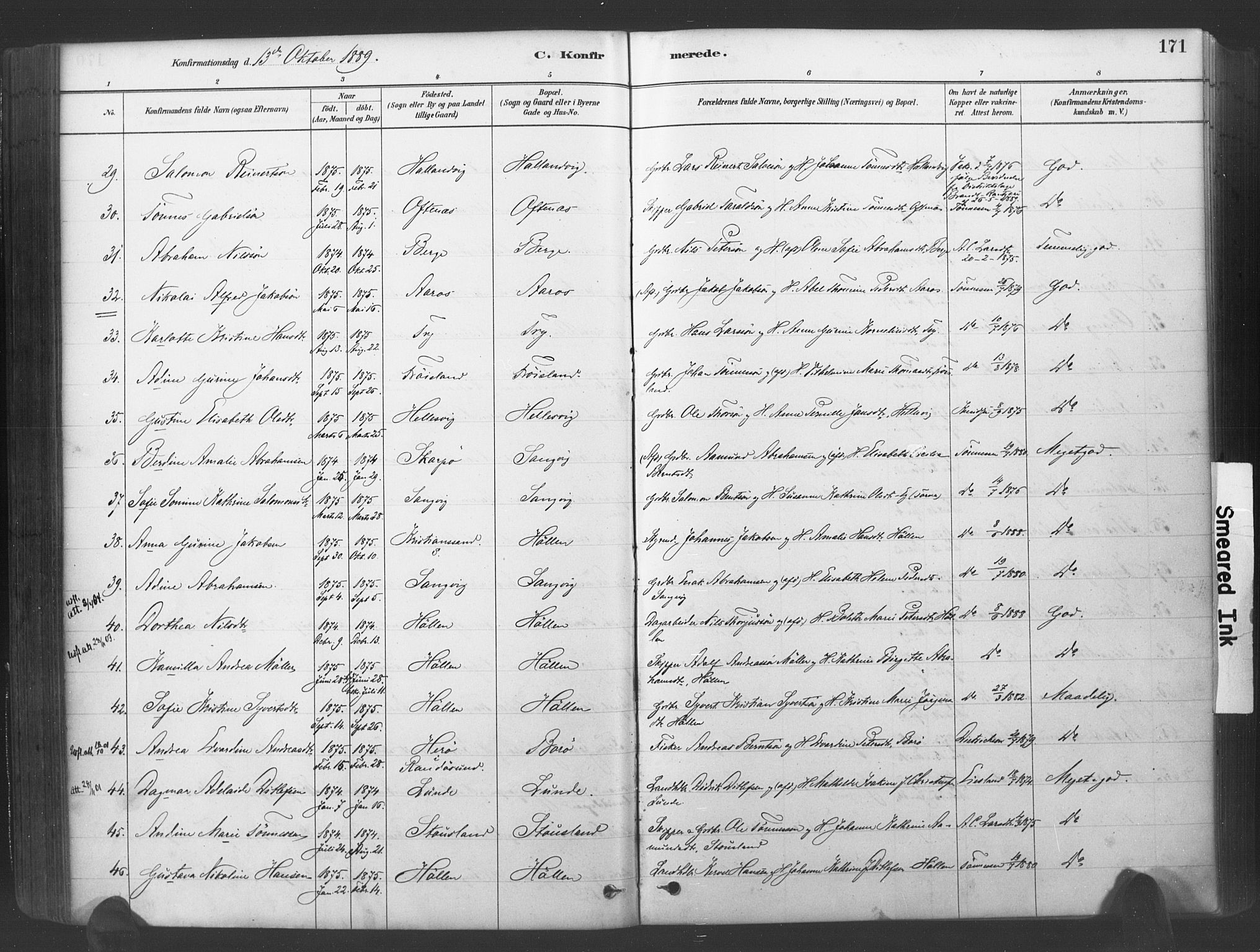 Søgne sokneprestkontor, AV/SAK-1111-0037/F/Fa/Fab/L0012: Ministerialbok nr. A 12, 1880-1891, s. 171