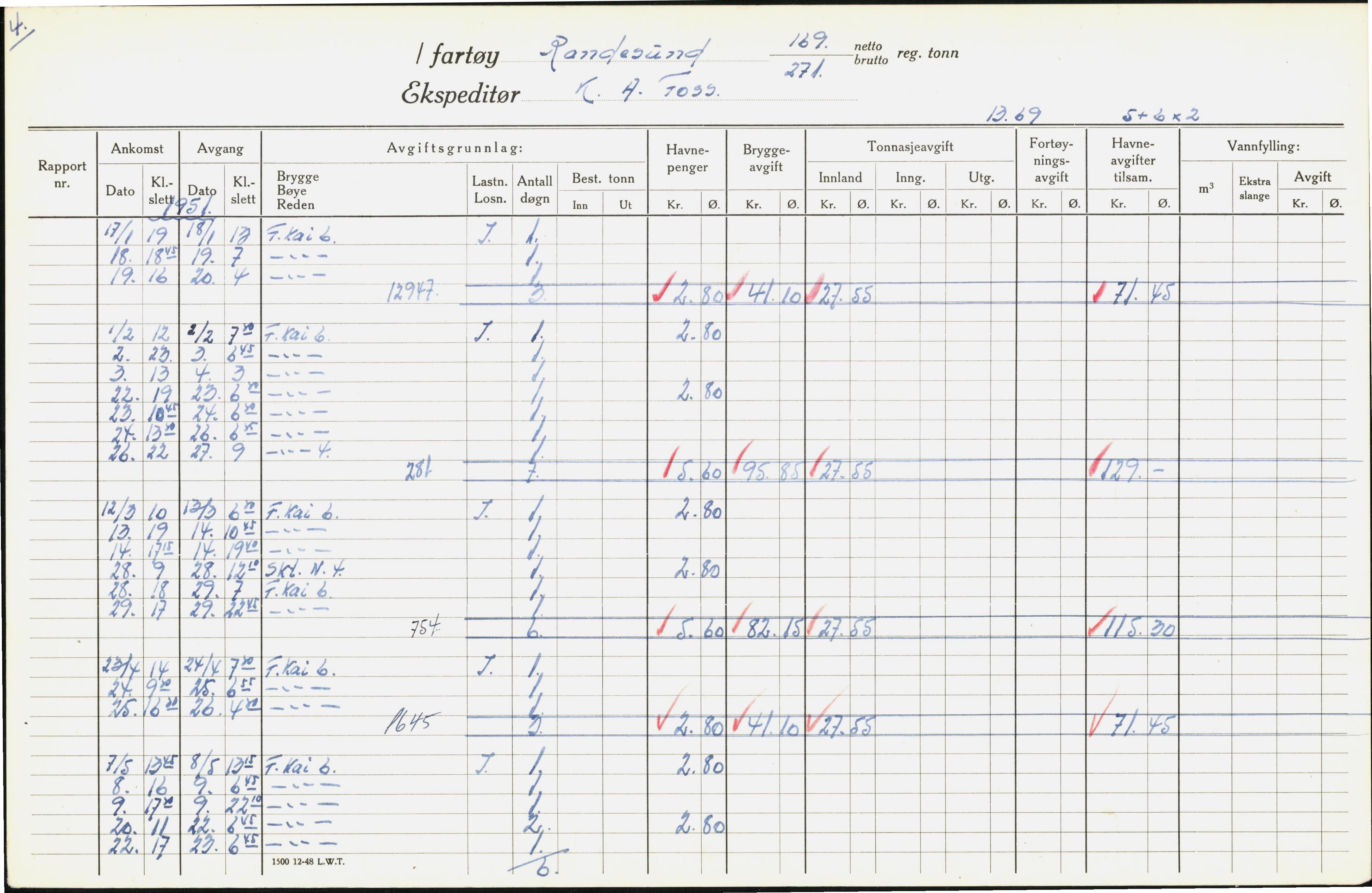 Bergen kommune. Havnekontor/havnefogd, BBA/A-0742/H/Ha/Hac/L0045: Skipsregister Randesund-Risan, 1941-1975