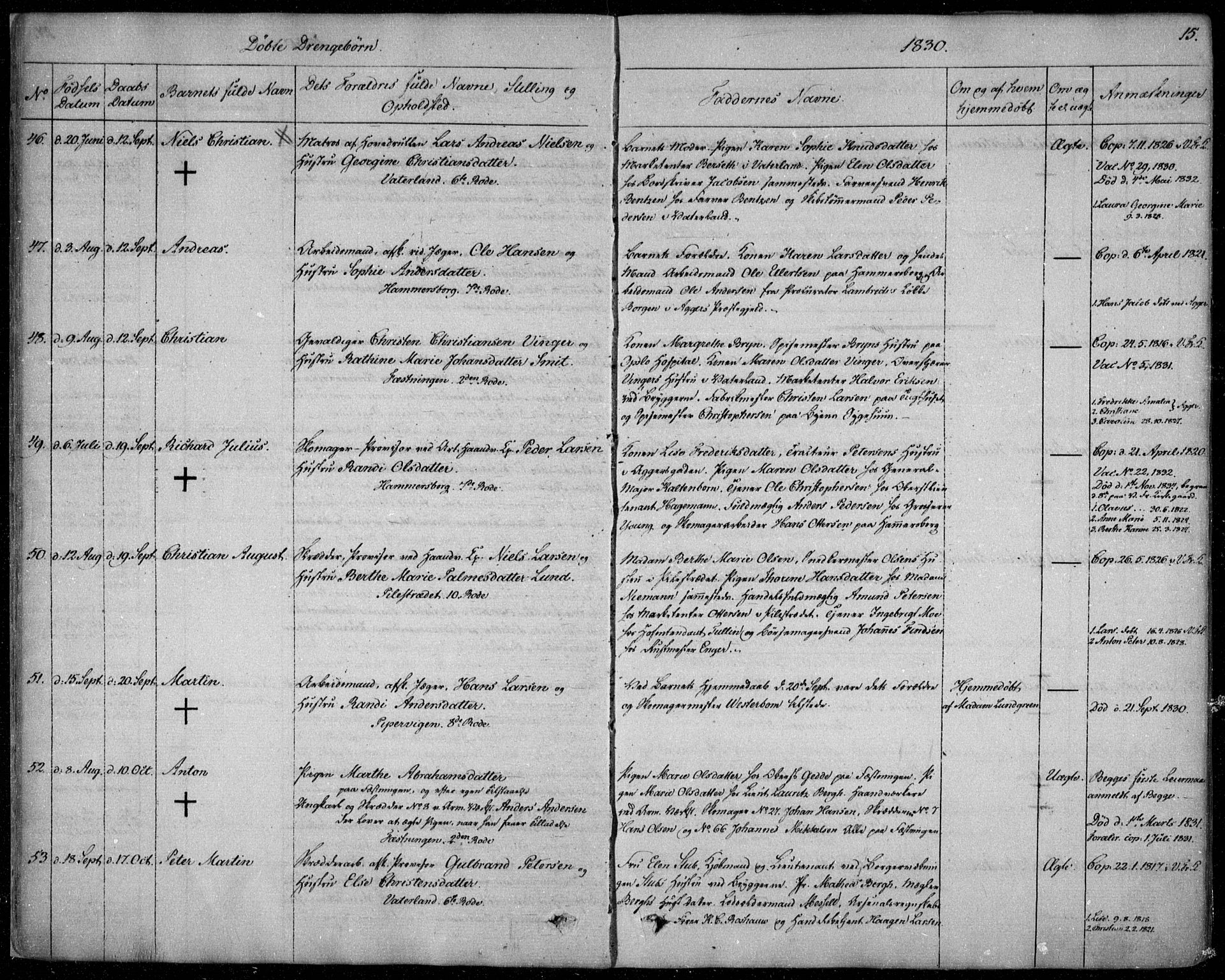 Garnisonsmenigheten Kirkebøker, SAO/A-10846/F/Fa/L0006: Ministerialbok nr. 6, 1828-1841, s. 15