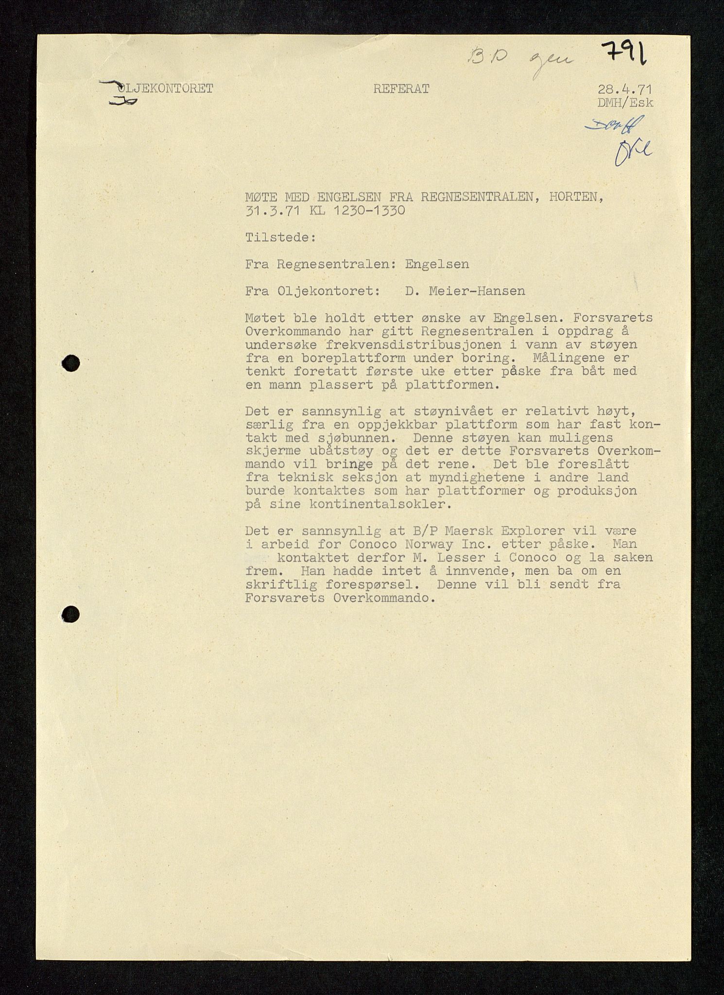 Industridepartementet, Oljekontoret, SAST/A-101348/Db/L0004: Simulering, havmiljø og dykking, 1966-1973, s. 3
