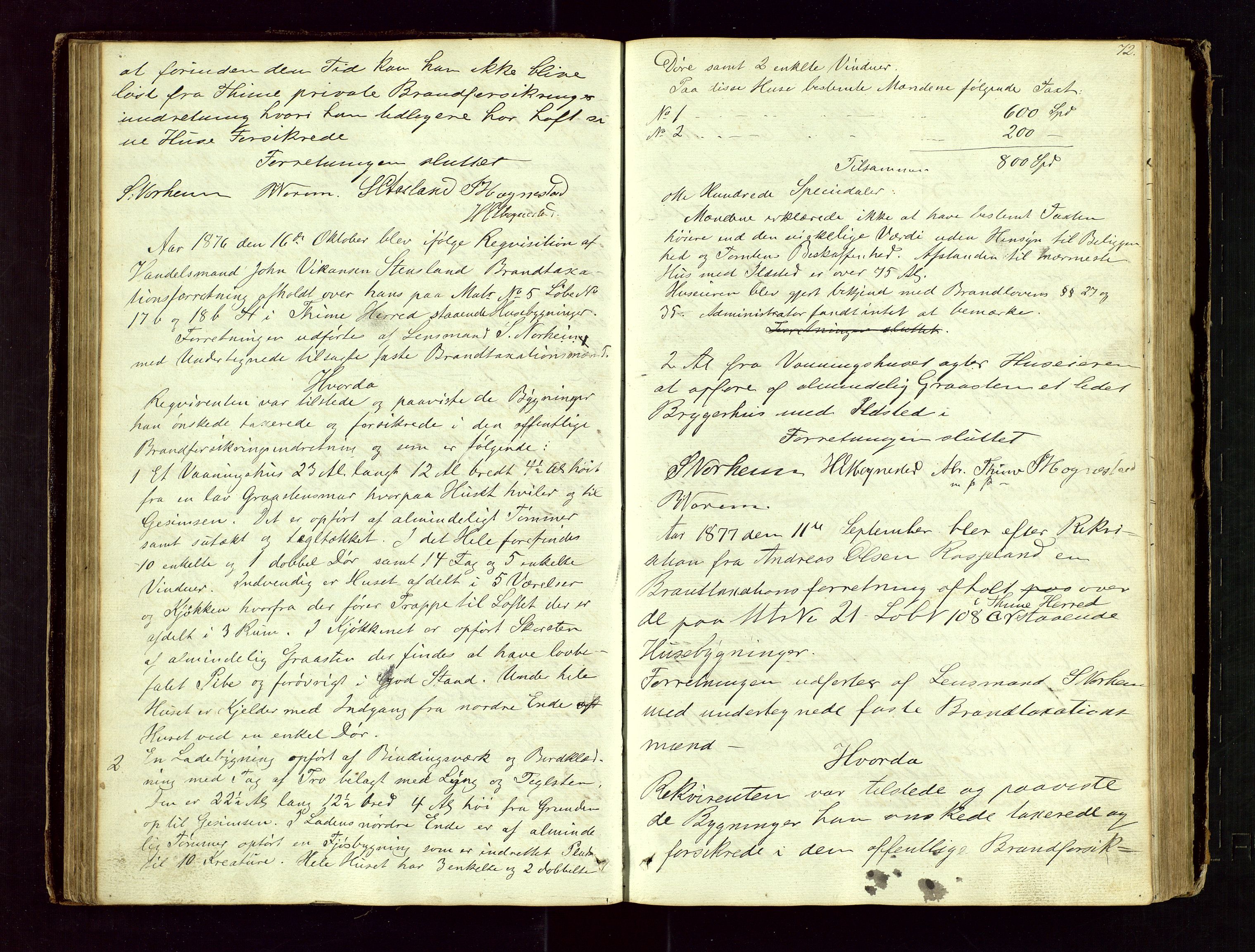 Time lensmannskontor, SAST/A-100420/Goa/L0001: "Brandtaxations-Protocol for Houglands Thinglaug", 1846-1904, s. 71b-72a