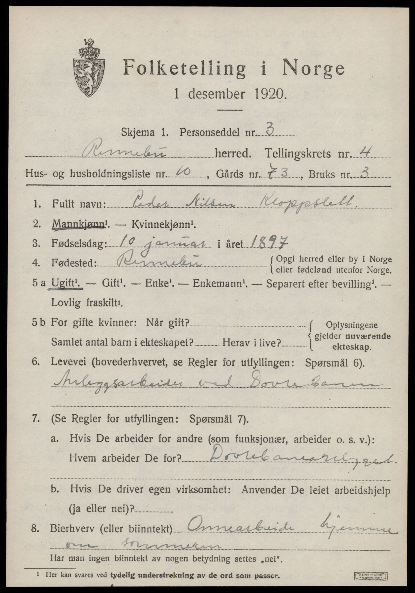 SAT, Folketelling 1920 for 1635 Rennebu herred, 1920, s. 2726