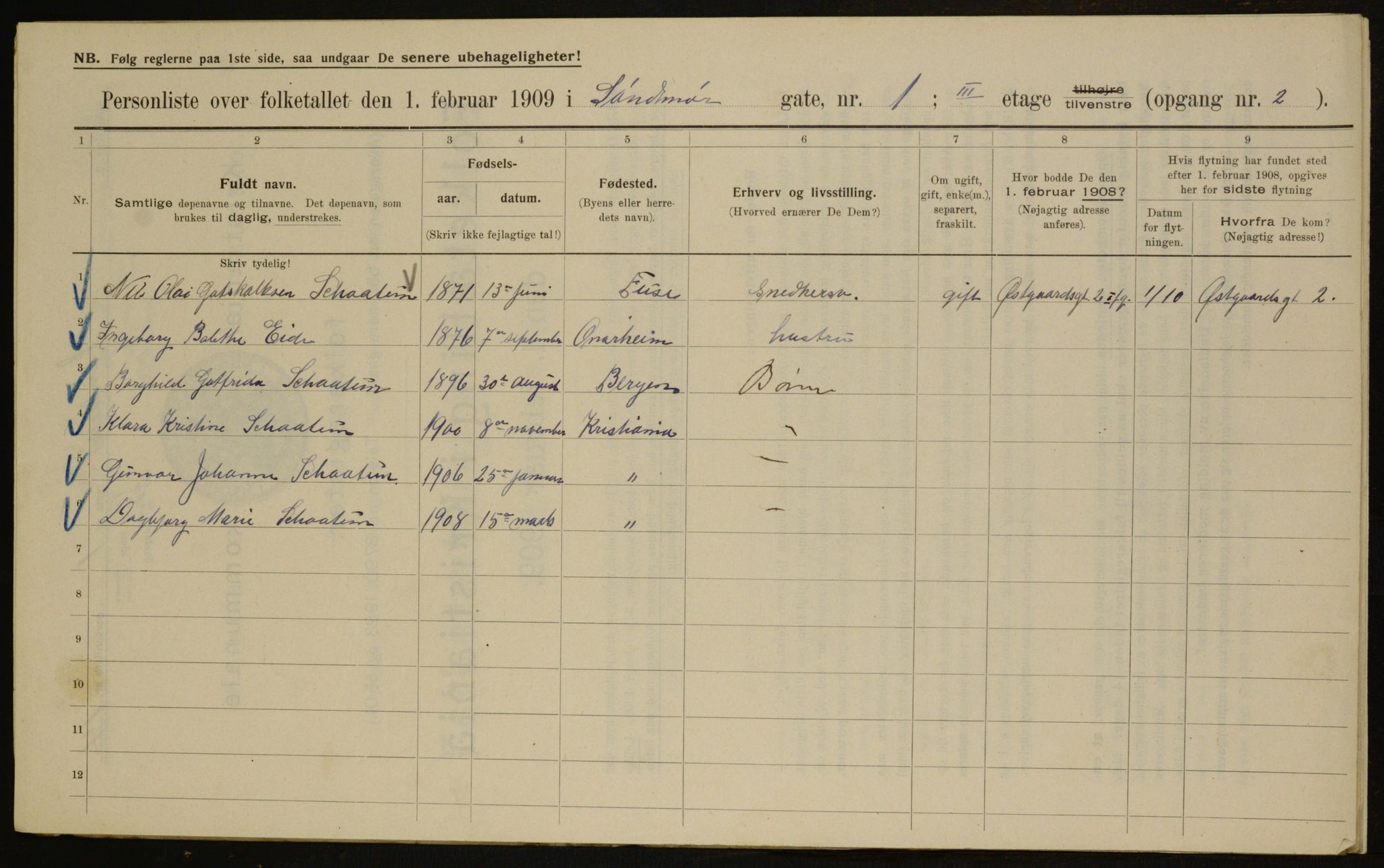 OBA, Kommunal folketelling 1.2.1909 for Kristiania kjøpstad, 1909, s. 94711