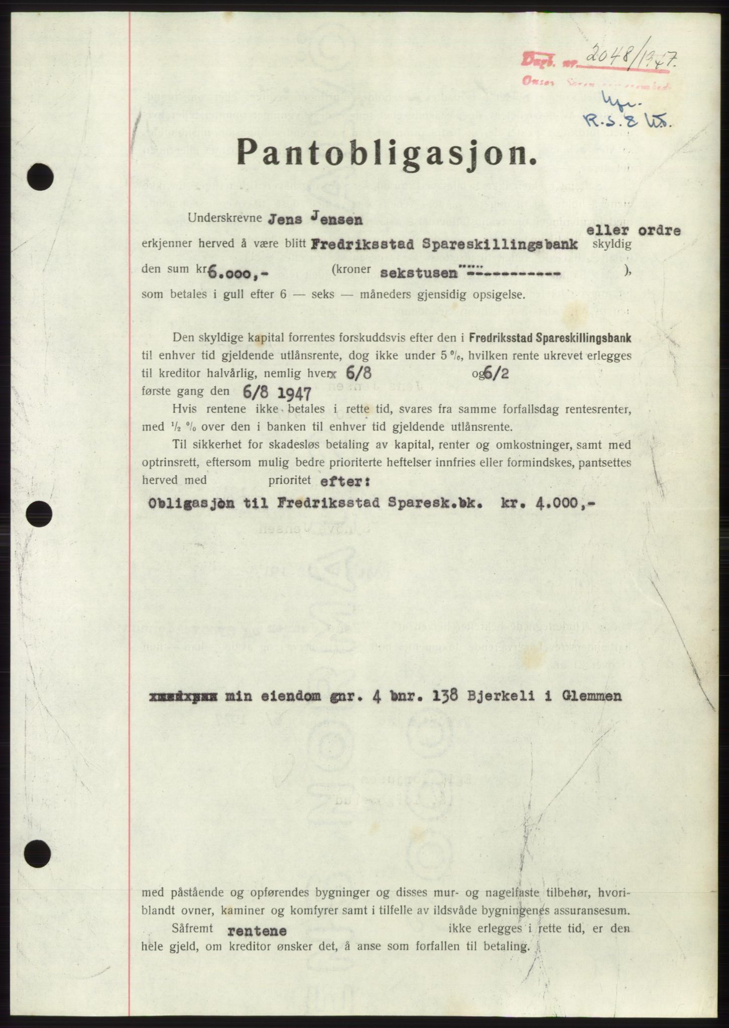 Onsøy sorenskriveri, SAO/A-10474/G/Ga/Gac/L0006: Pantebok nr. B 12-6, 1947-1948, Dagboknr: 2048/1947