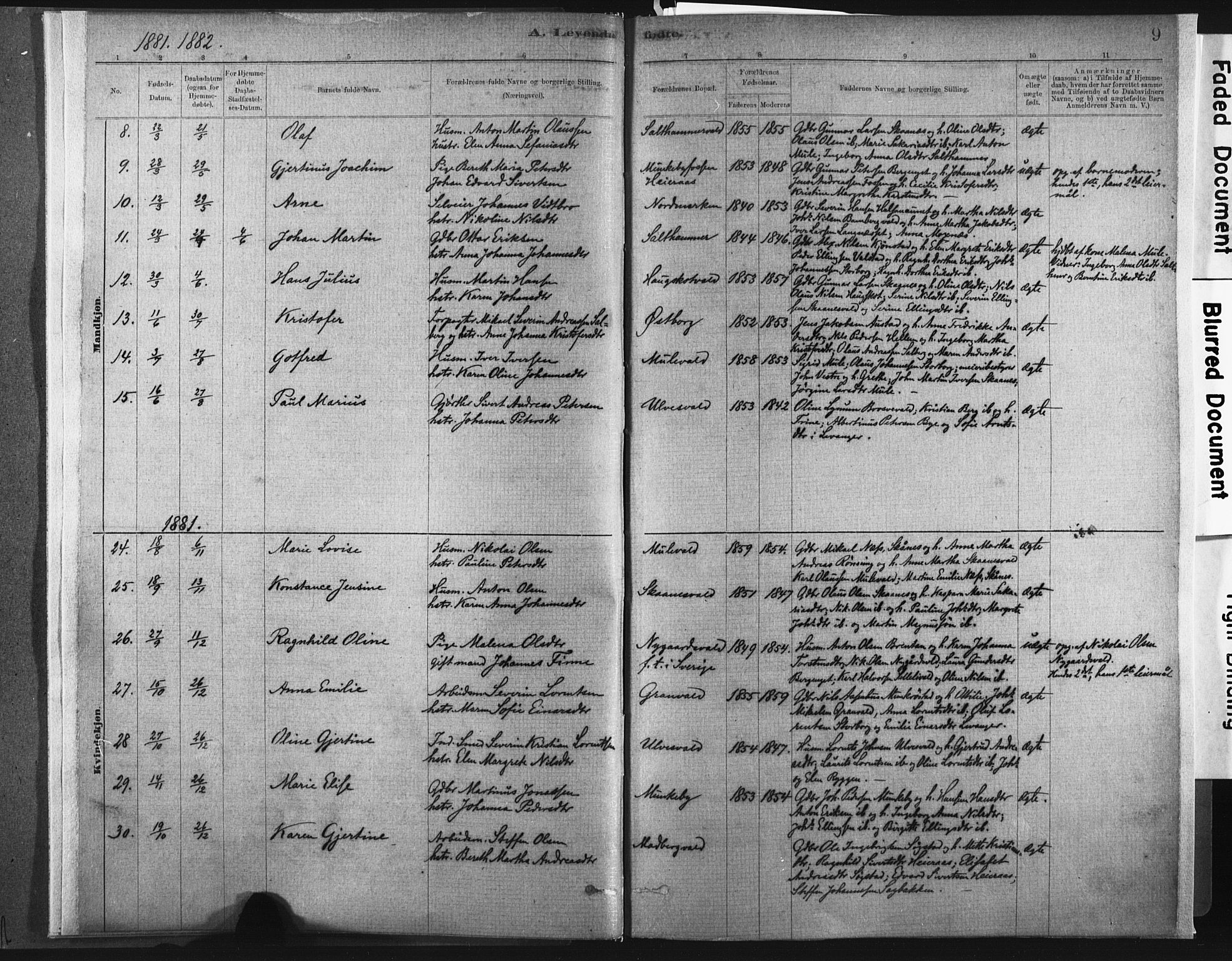 Ministerialprotokoller, klokkerbøker og fødselsregistre - Nord-Trøndelag, SAT/A-1458/721/L0207: Ministerialbok nr. 721A02, 1880-1911, s. 9