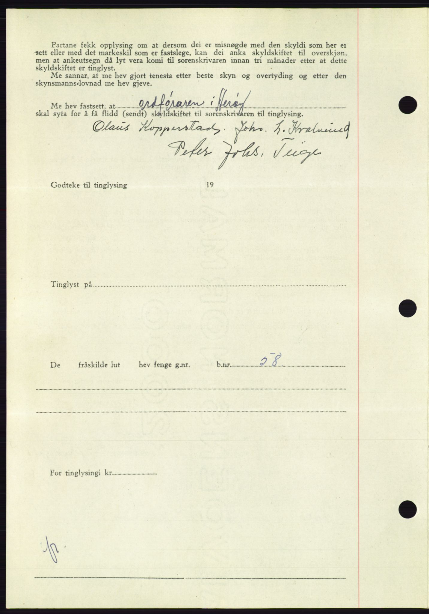 Søre Sunnmøre sorenskriveri, AV/SAT-A-4122/1/2/2C/L0099: Pantebok nr. 25A, 1954-1954, Dagboknr: 2971/1954